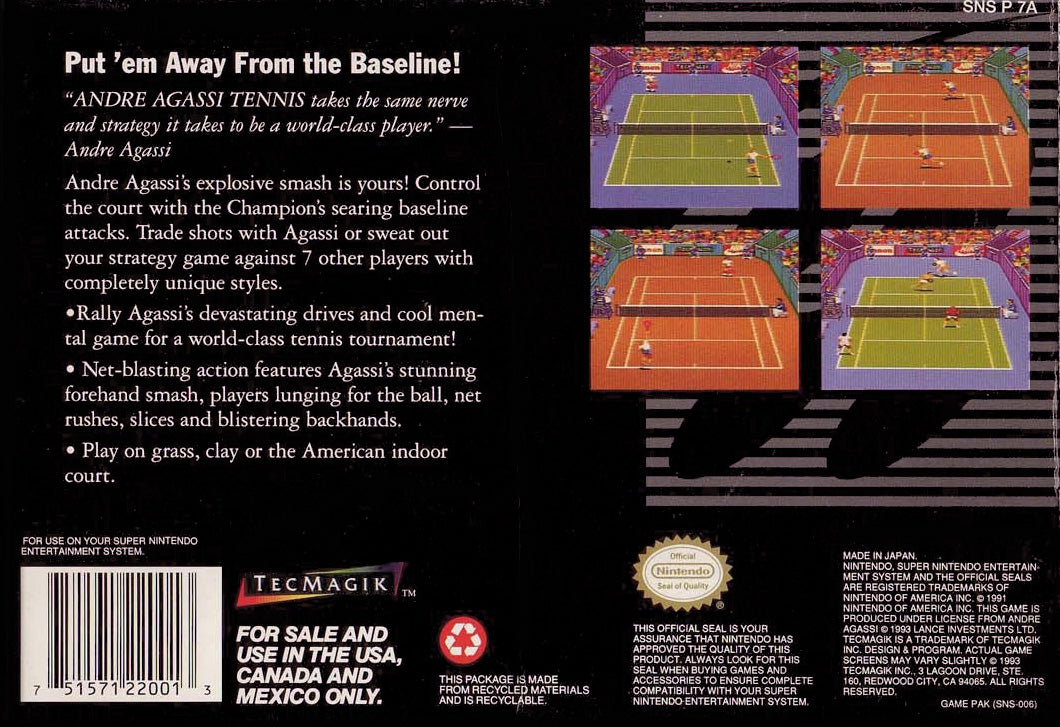 Andre Agassi Tennis SNES - Video Game - Used - CaveGamers - Image 2