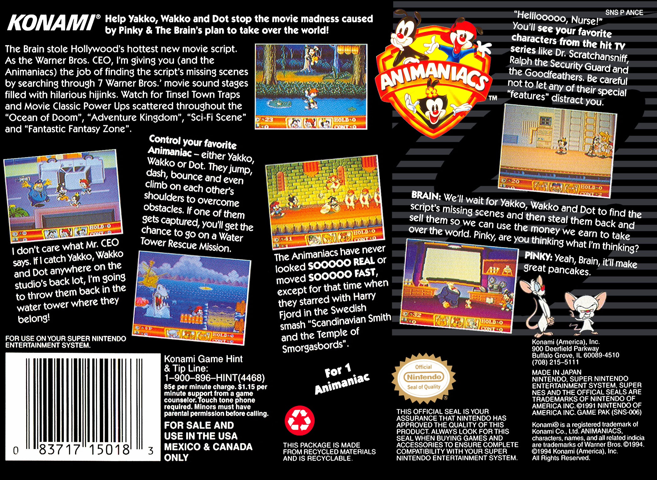 Animaniacs SNES - Video Game - Used - CaveGamers - Image 2
