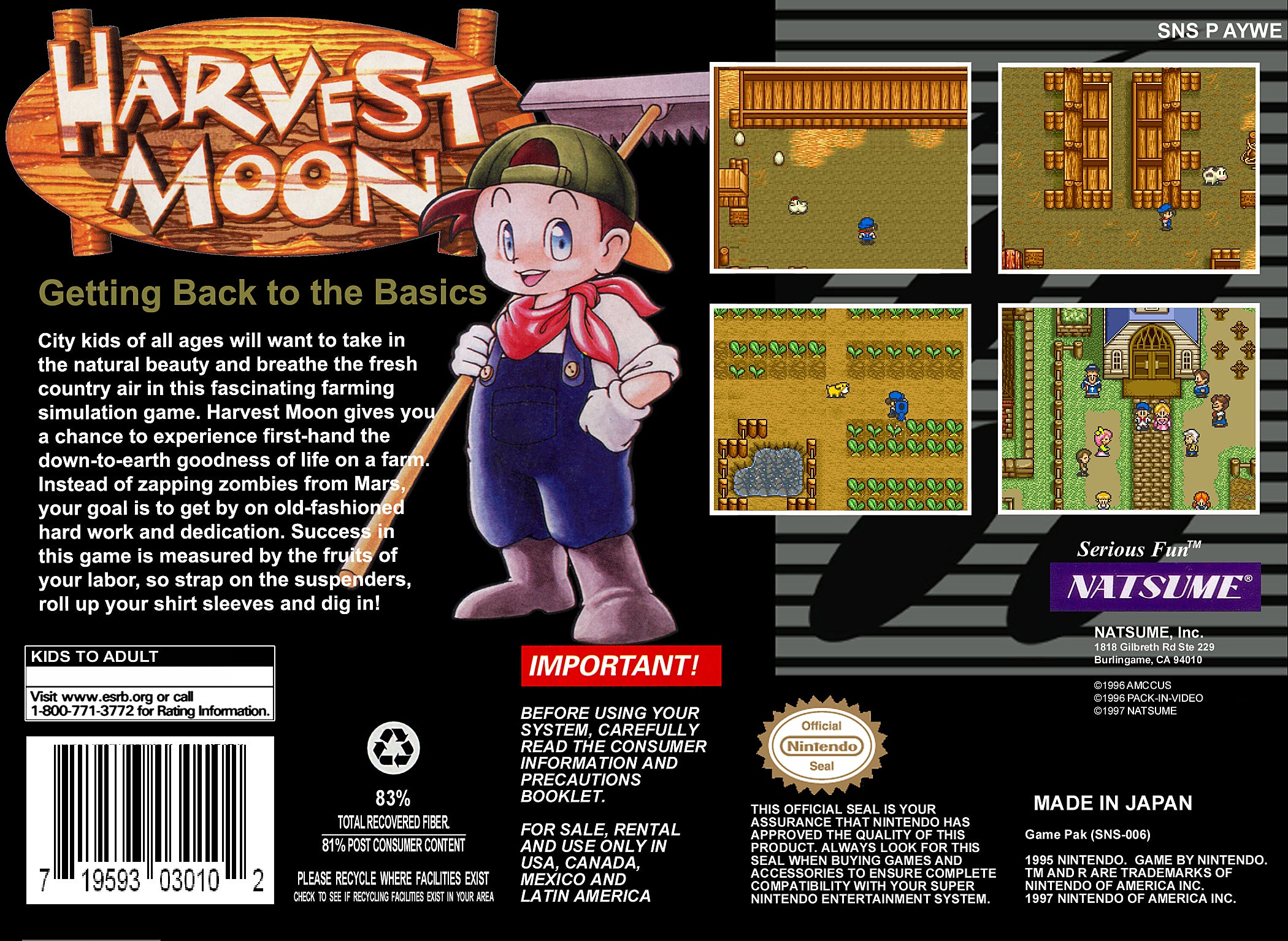 Harvest Moon SNES - Video Game - Used - CaveGamers - Image 2