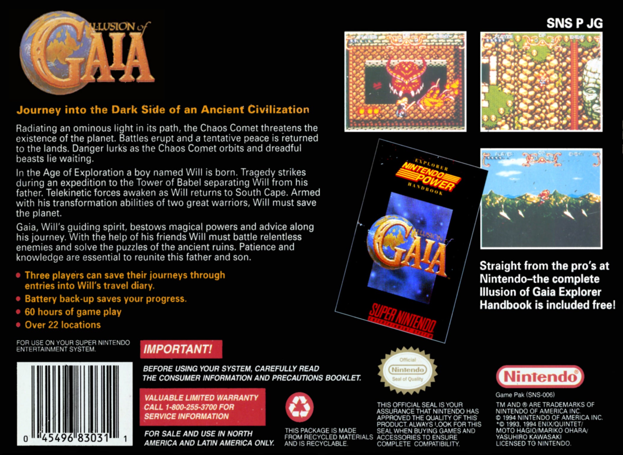 Illusion of Gaia SNES - Video Game - Used - CaveGamers - Image 2