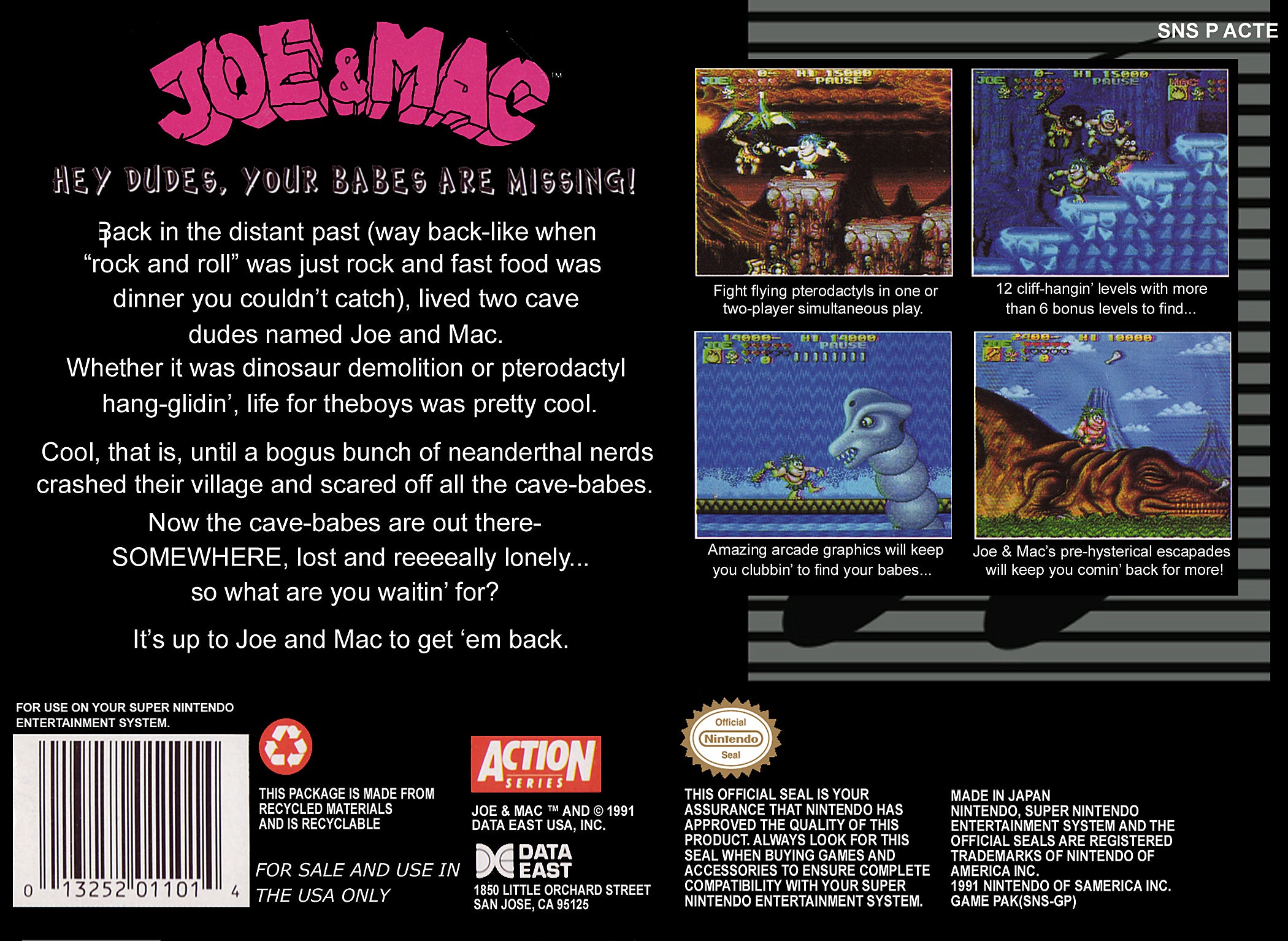 Joe and Mac SNES - Video Game - Used - CaveGamers - Image 2