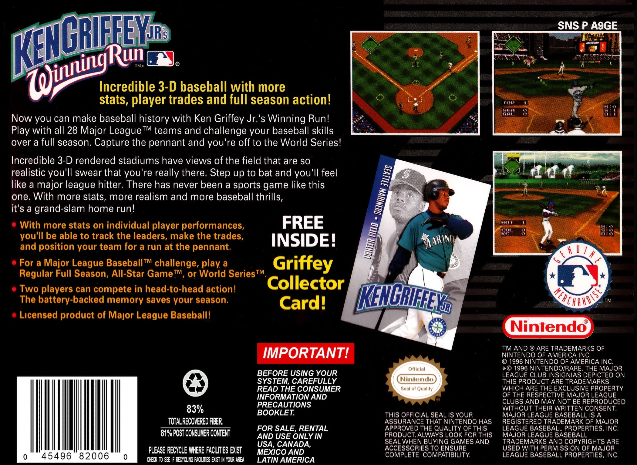 Ken Griffey Jr's Winning Run SNES - Video Game - Used - CaveGamers - Image 2