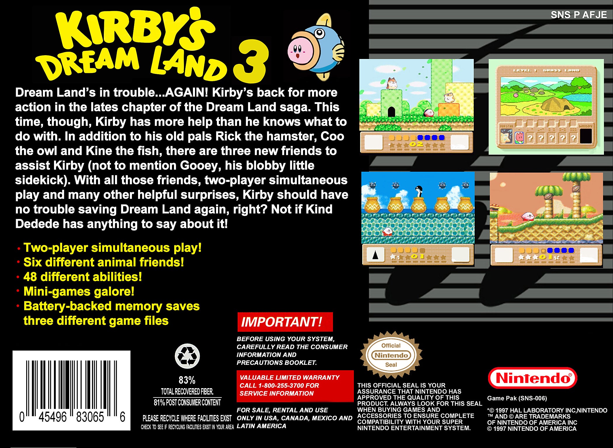 Kirby's Dream Land 3 SNES - Video Game - Used - CaveGamers - Image 2