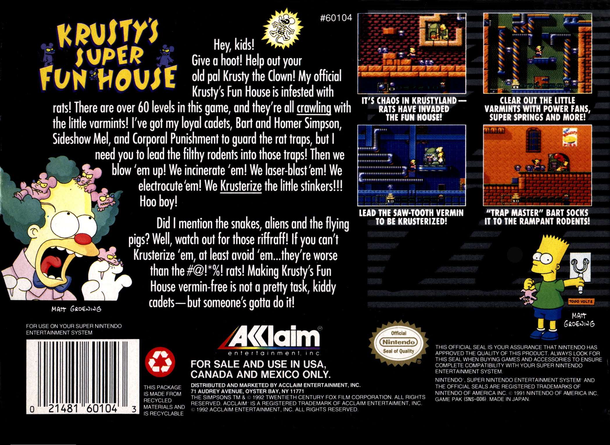 Krusty's Super Fun House SNES - Video Game - Used - CaveGamers - Image 2