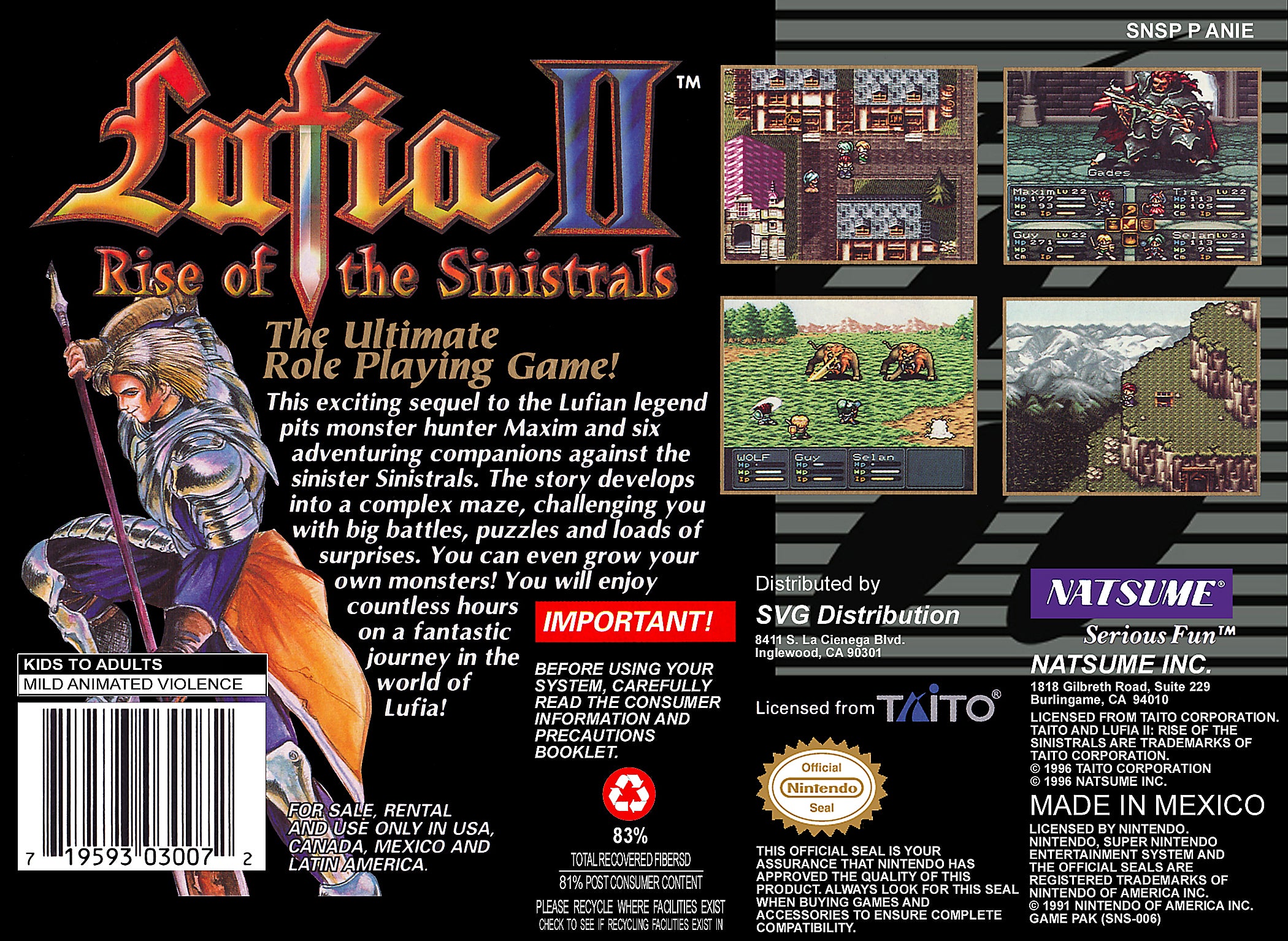 Lufia II Rise of Sinistrals SNES - Video Game - Used - CaveGamers - Image 2