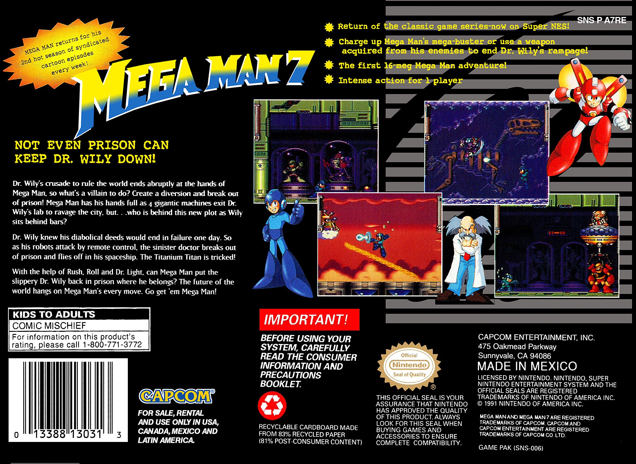 Mega Man 7 SNES - Video Game - Used - CaveGamers - Image 2