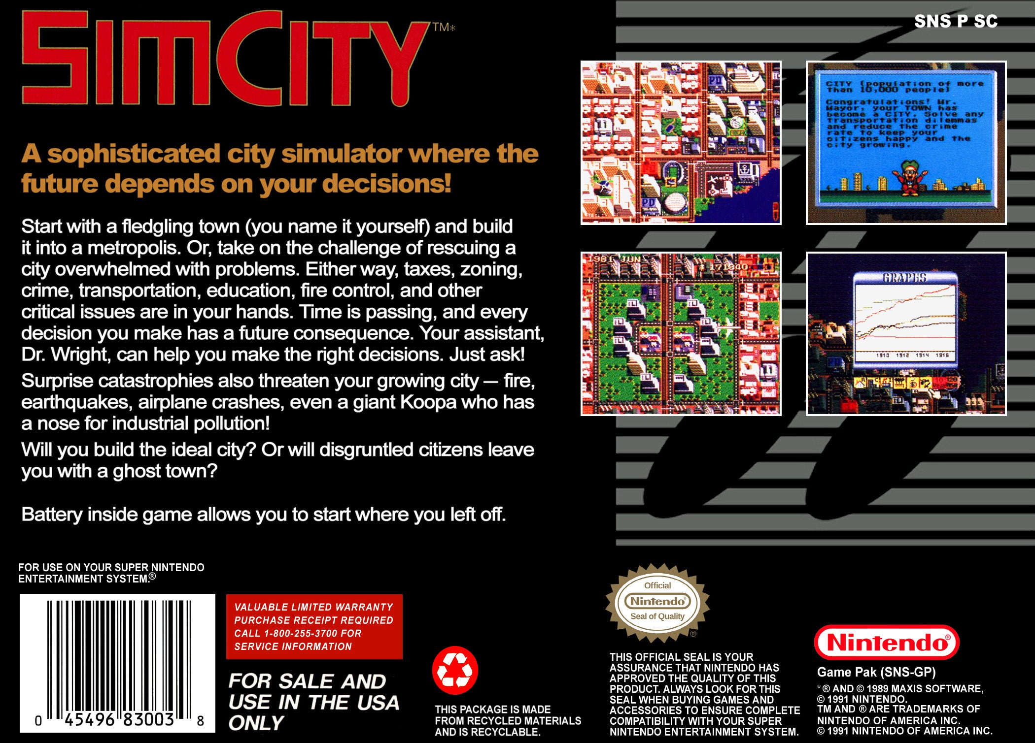 SimCity SNES - Video Game - Used - CaveGamers - Image 2