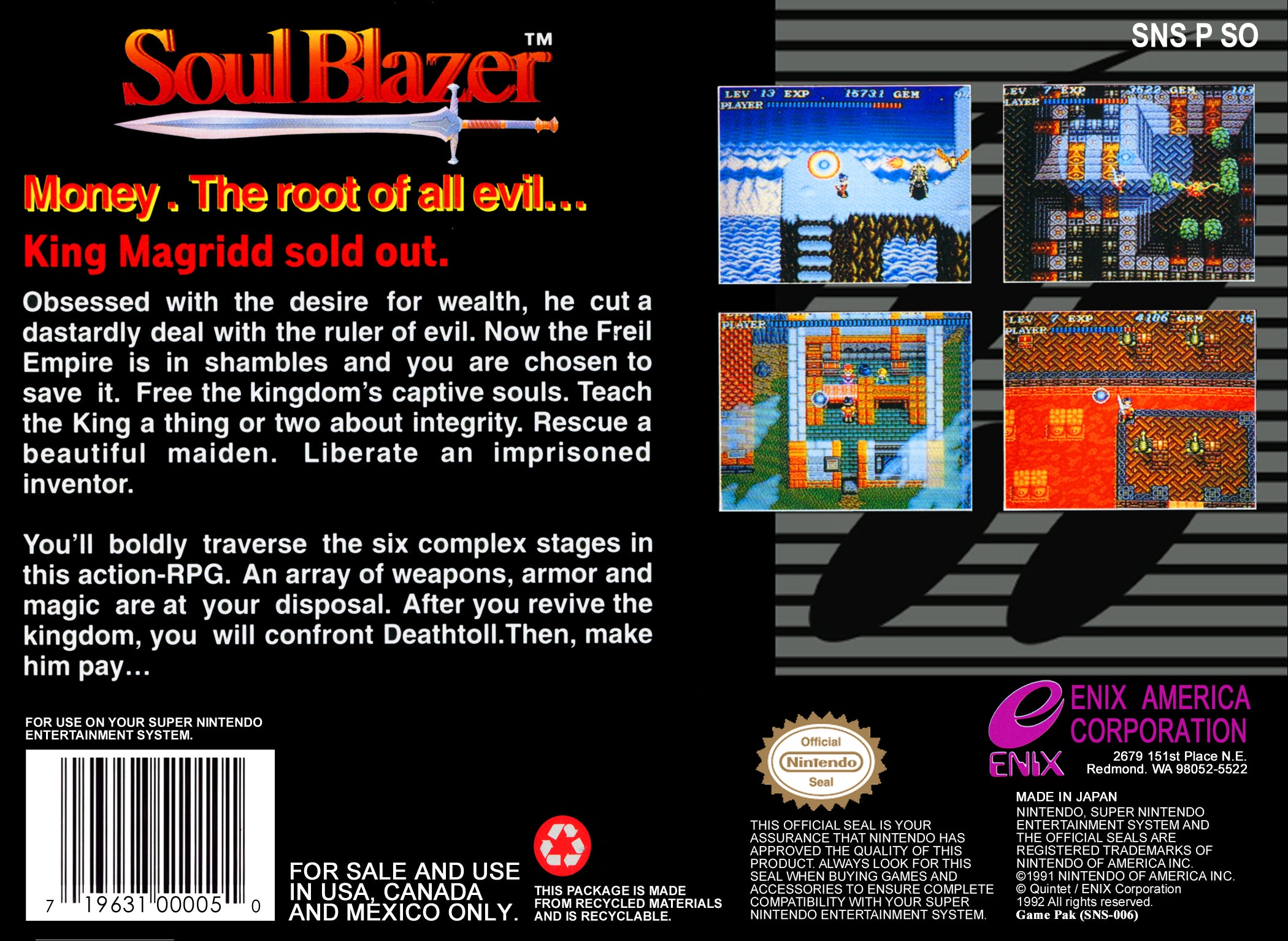 Soul Blazer SNES - Video Game - Used - CaveGamers - Image 2