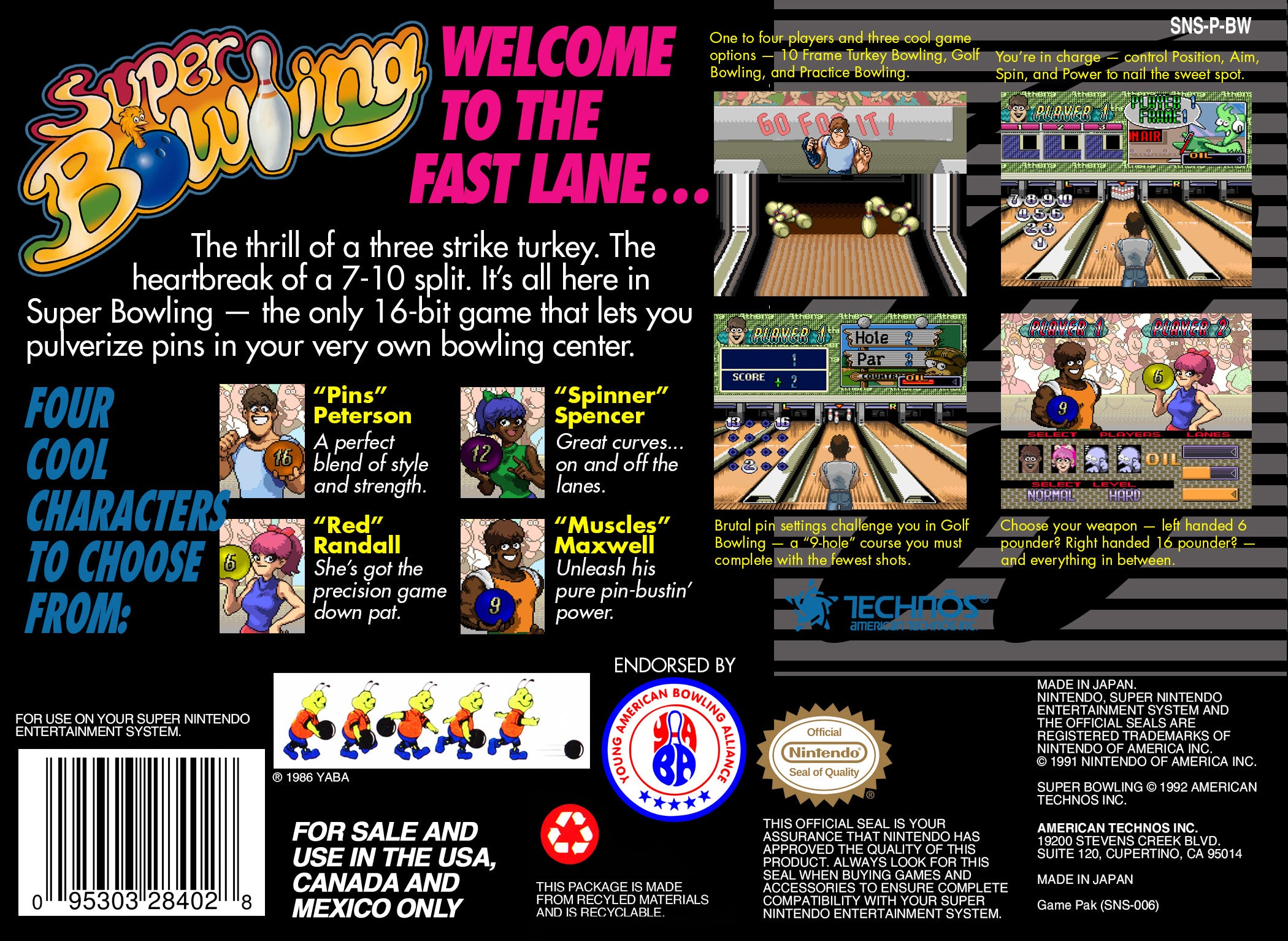 Super Bowling SNES - Video Game - Used - CaveGamers - Image 2