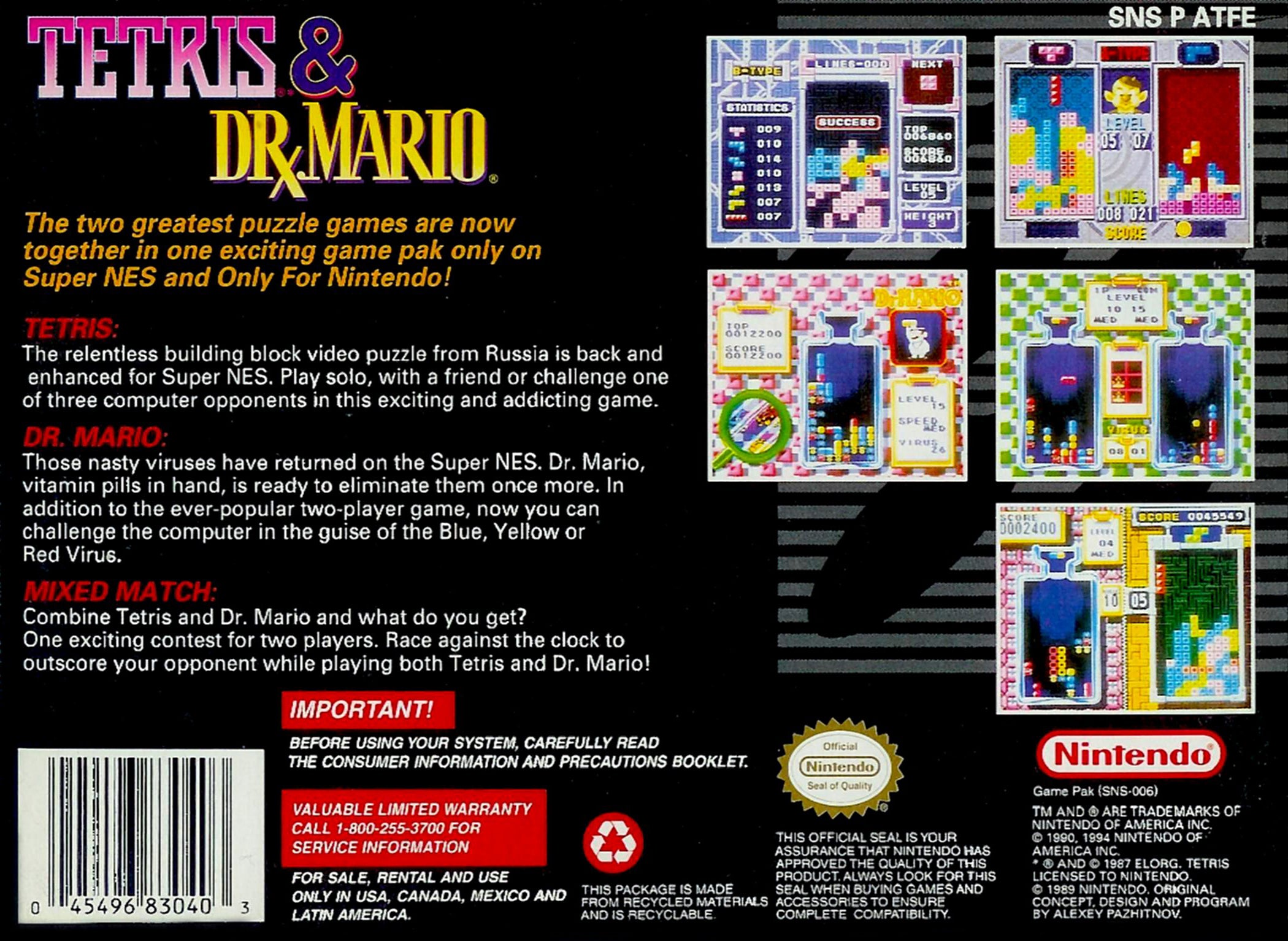 Tetris and Dr. Mario SNES - Video Game - Used - CaveGamers - Image 2