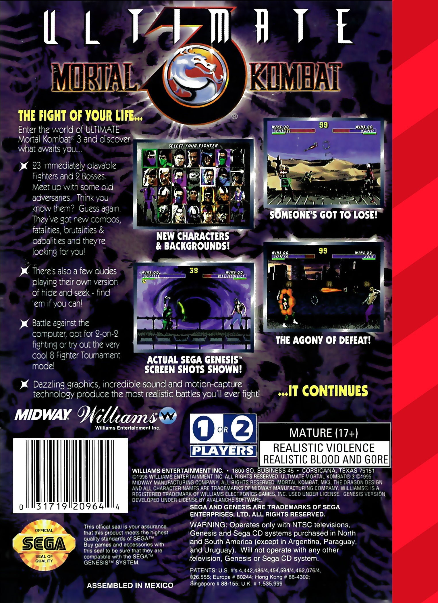 Ultimate Mortal Kombat 3 Genesis - Video Game - Used - CaveGamers - Image 2