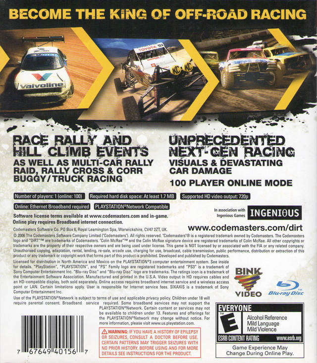 Dirt PS3 - Video Game - Used - CaveGamers - Image 2
