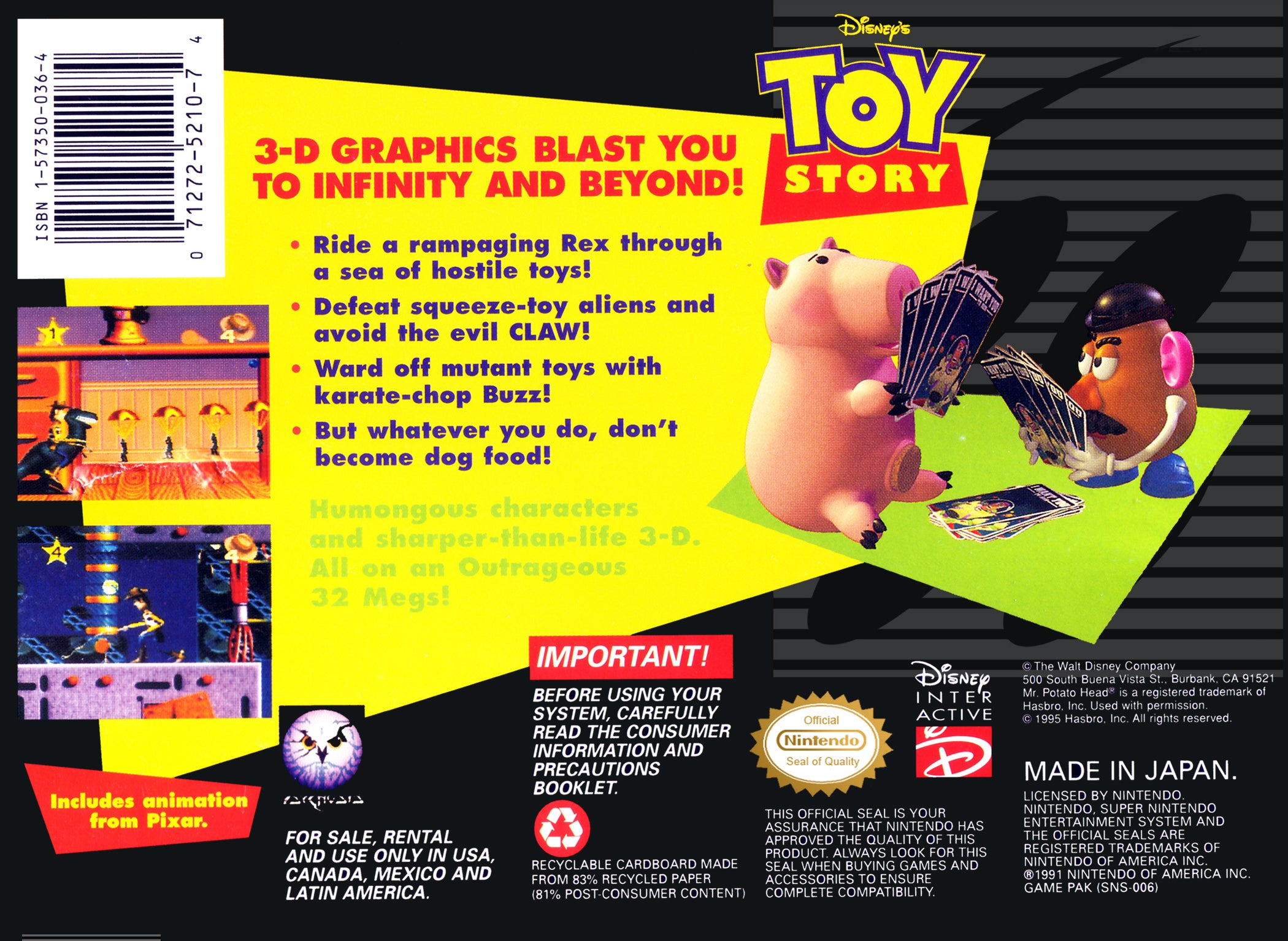 Toy Story SNES - Video Game - Used - CaveGamers - Image 2