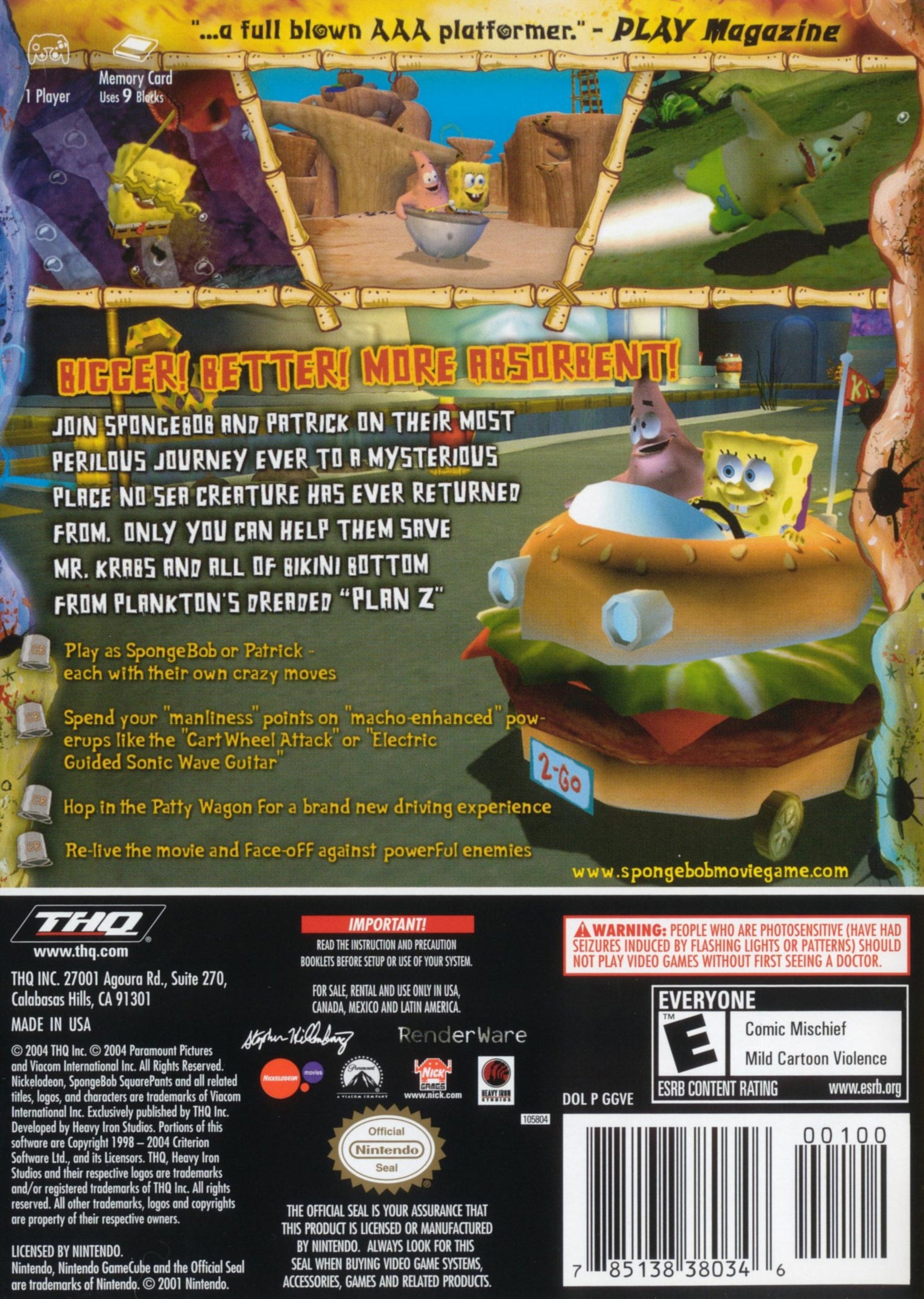 The SpongeBob SquarePants Movie GameCube - Video Game - Used - CaveGamers - Image 2