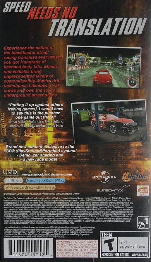 Fast and the Furious PSP - Video Game - Used - CaveGamers - Image 2