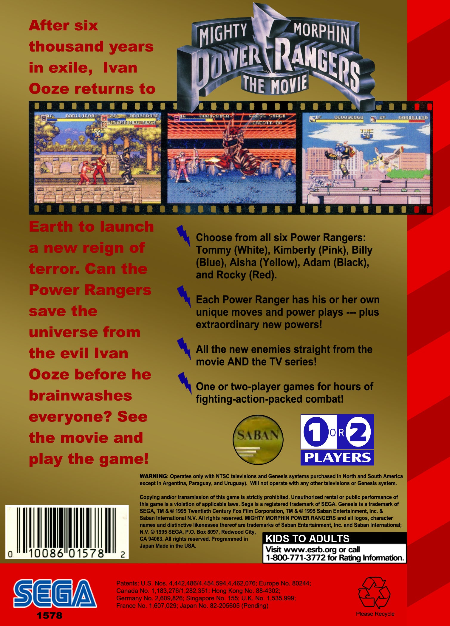 Mighty Morphin Power Rangers The Movie Genesis - Video Game - Used - CaveGamers - Image 2