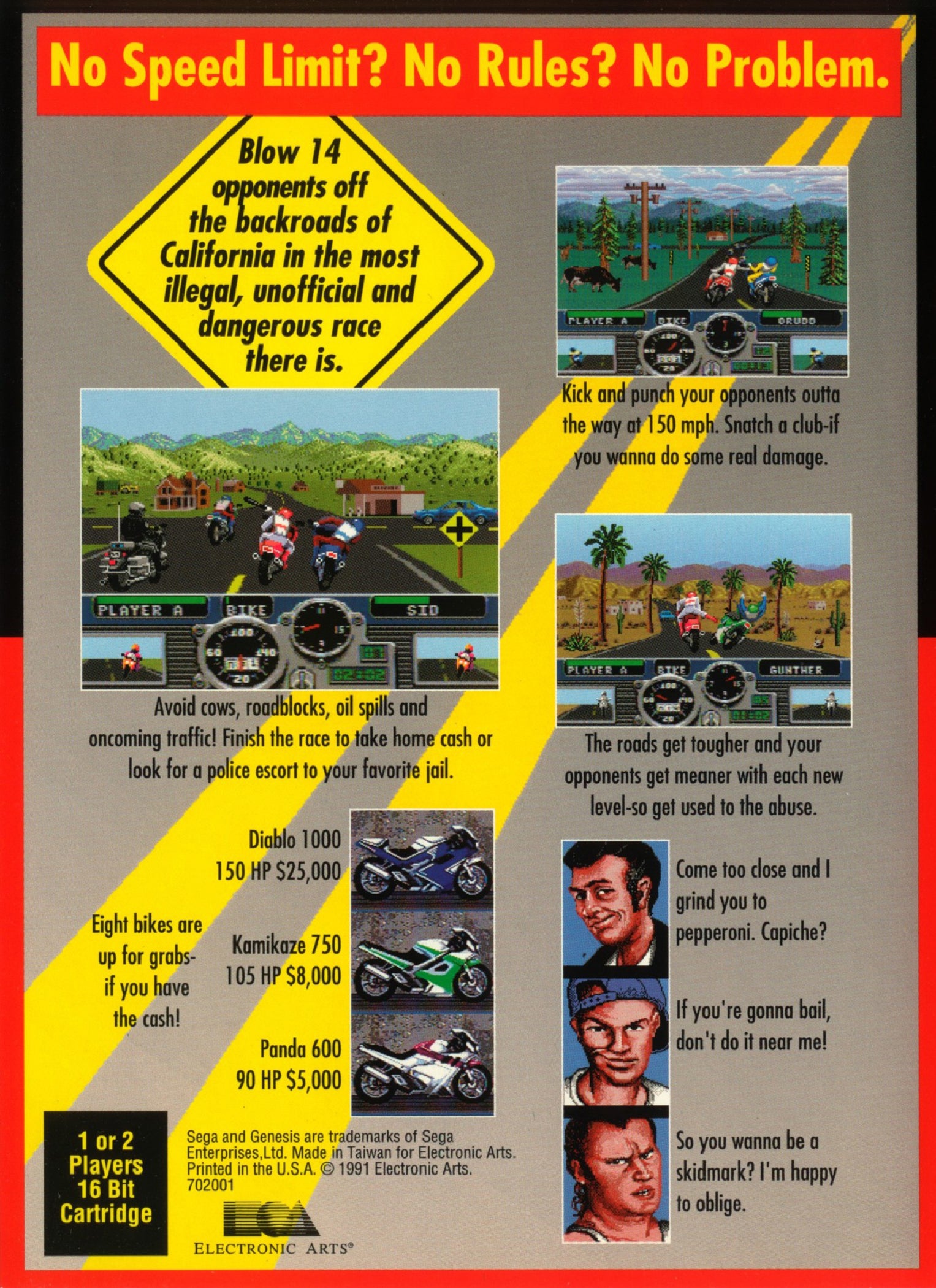 Road Rash Genesis - Video Game - Used - CaveGamers - Image 2