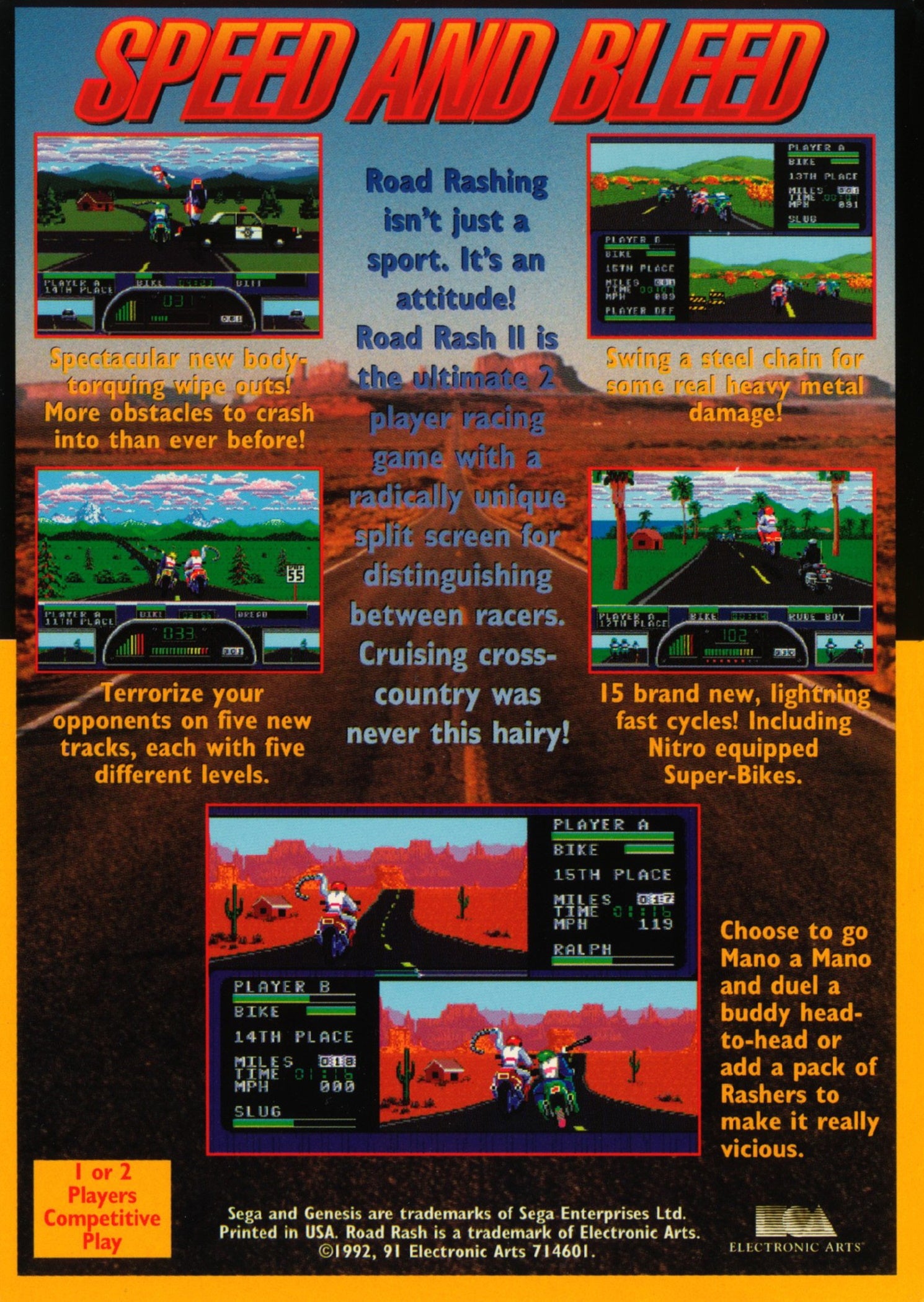 Road Rash II Genesis - Video Game - Used - CaveGamers - Image 2