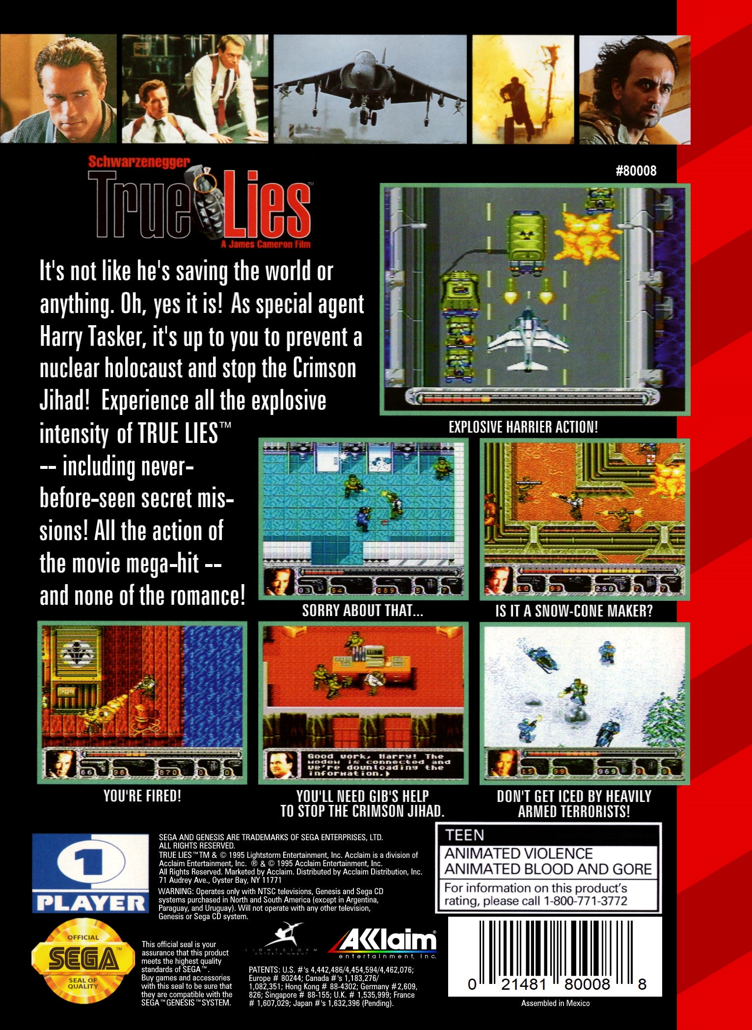 True Lies Genesis - Video Game - Used - CaveGamers - Image 2