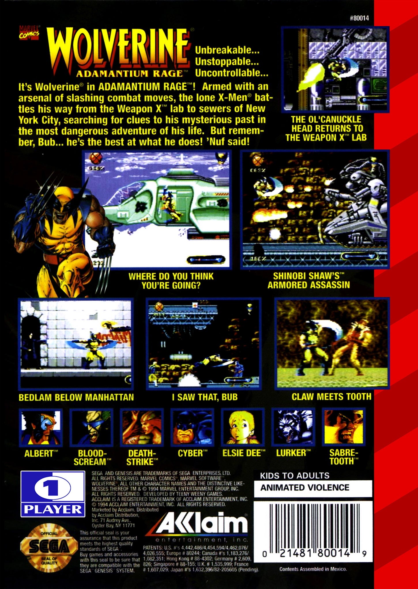 Wolverine Adamantium Rage Genesis - Video Game - Used - CaveGamers - Image 2