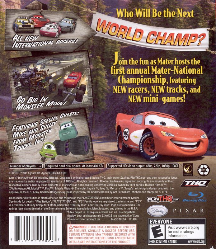 Cars Mater-National Championship PS3 - Video Game - Used - CaveGamers - Image 2