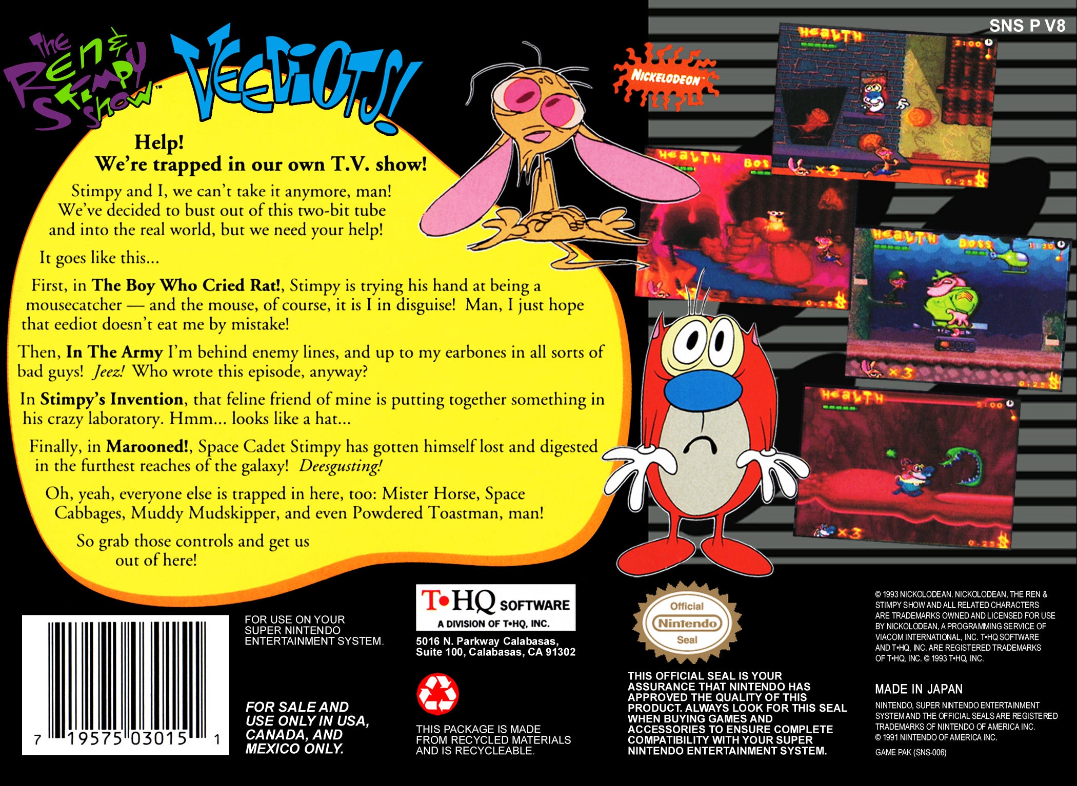 The Ren and Stimpy Show Veediots SNES - Video Game - Used - CaveGamers - Image 2
