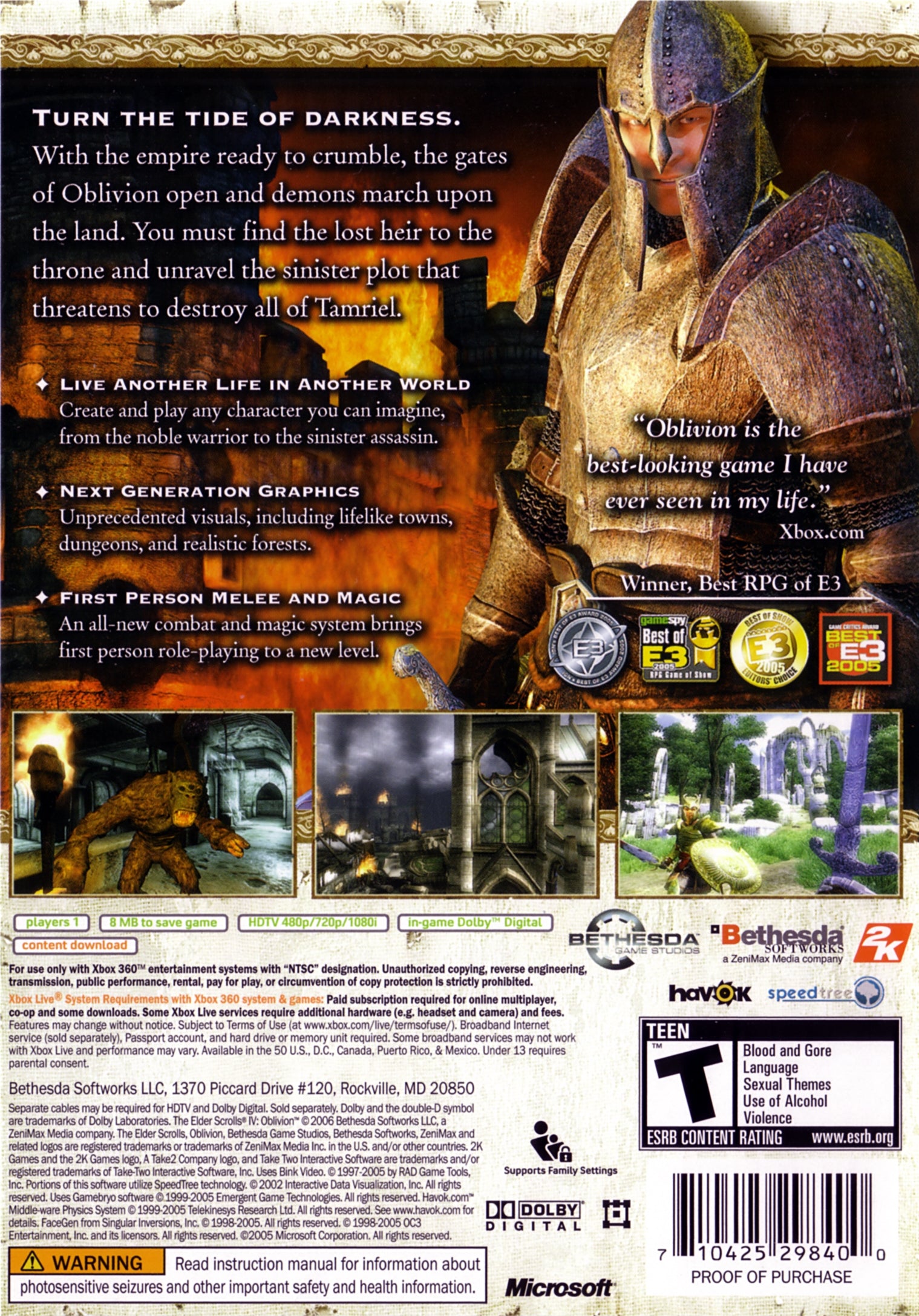 Elder Scrolls IV Oblivion Xbox 360 - Video Game - Used - CaveGamers - Image 2