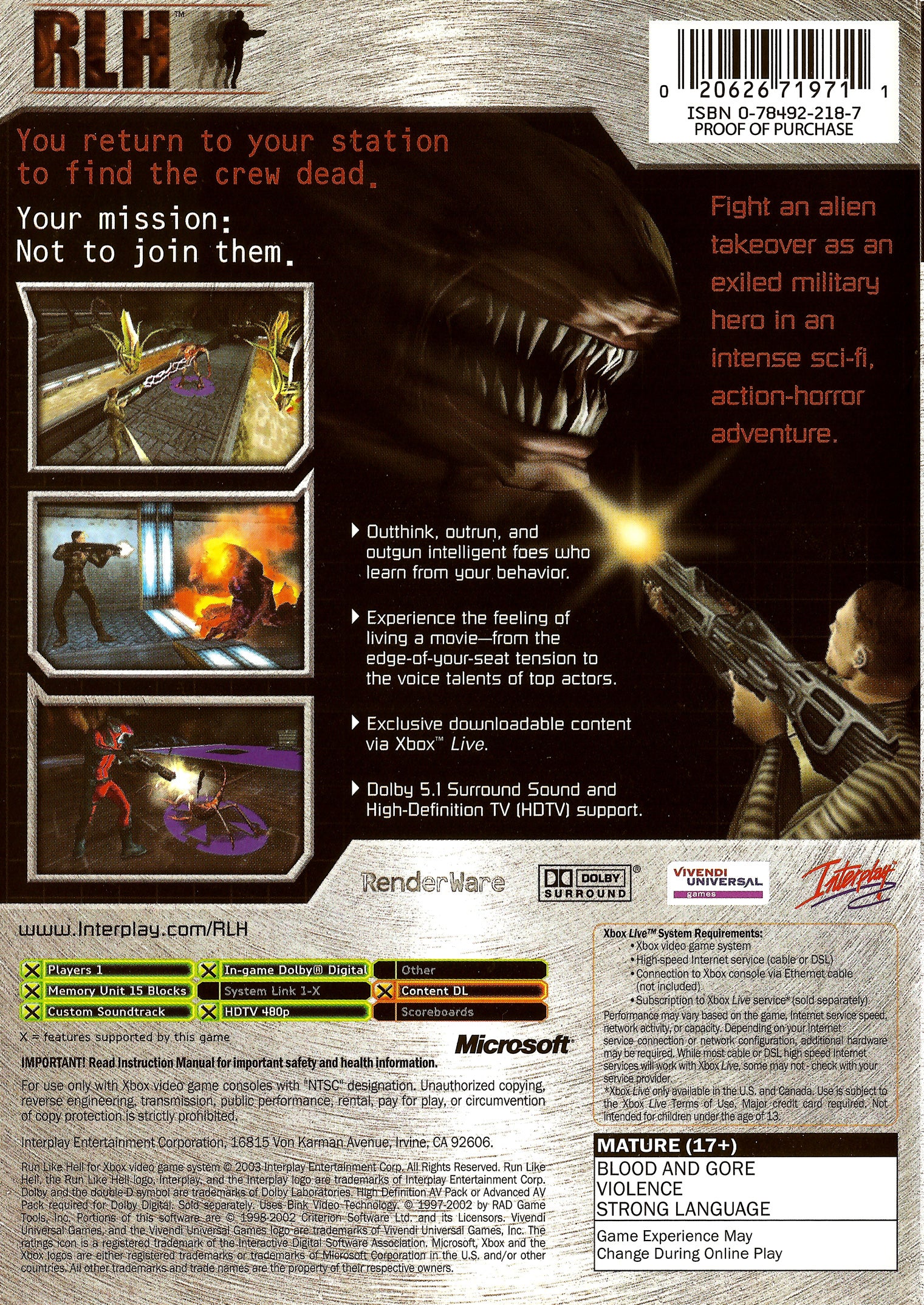 Run Like Hell Xbox - Video Game - Used - CaveGamers - Image 2