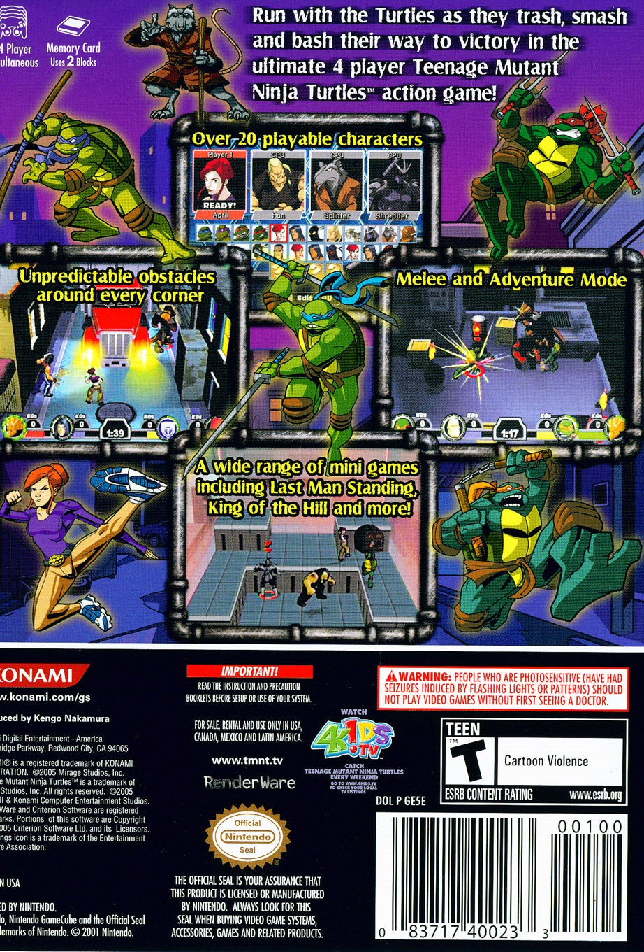 TMNT Mutant Melee GameCube - Video Game - Used - CaveGamers - Image 2