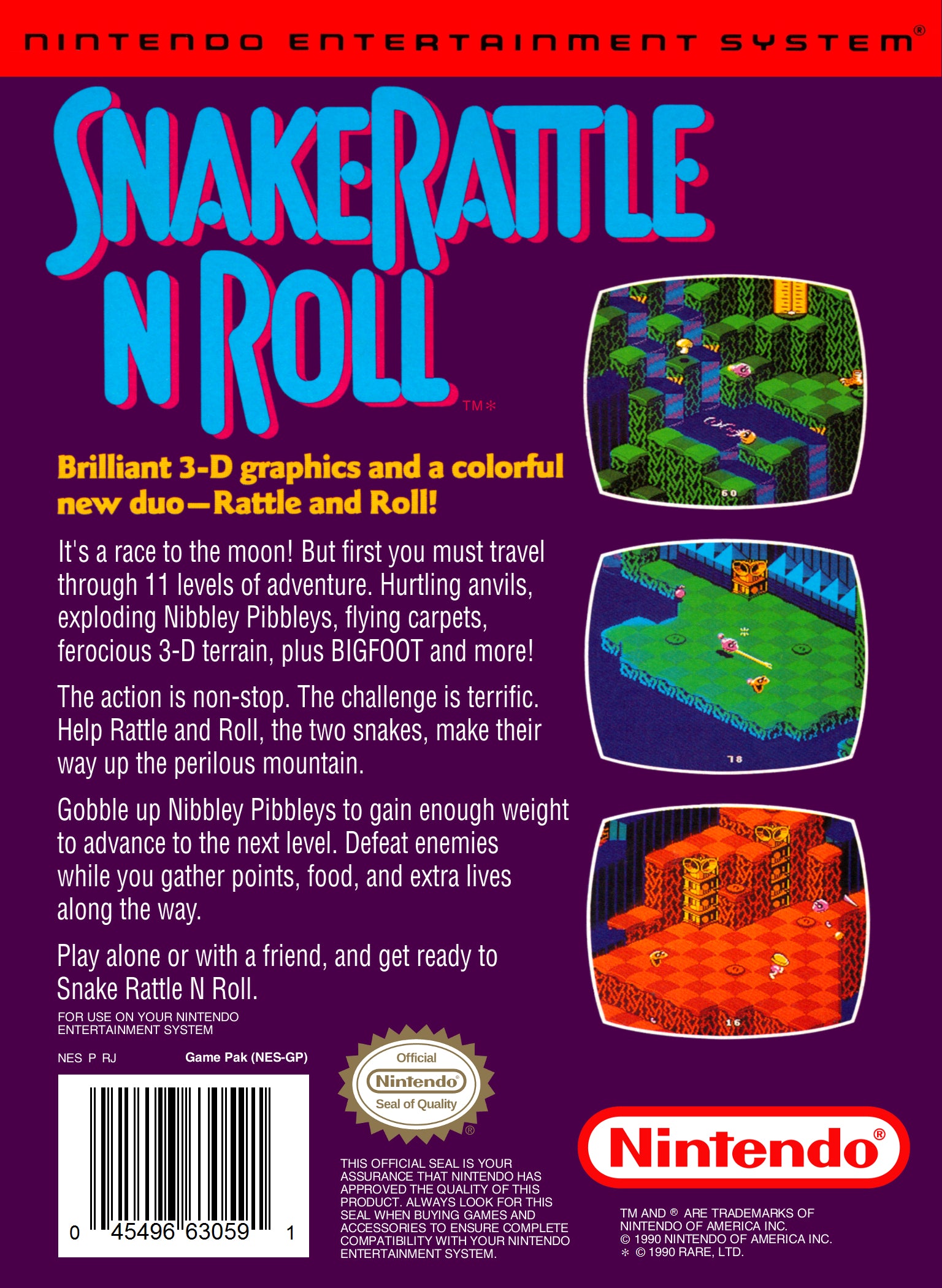 Snake Rattle n Roll NES - Video Game - Used - CaveGamers - Image 2
