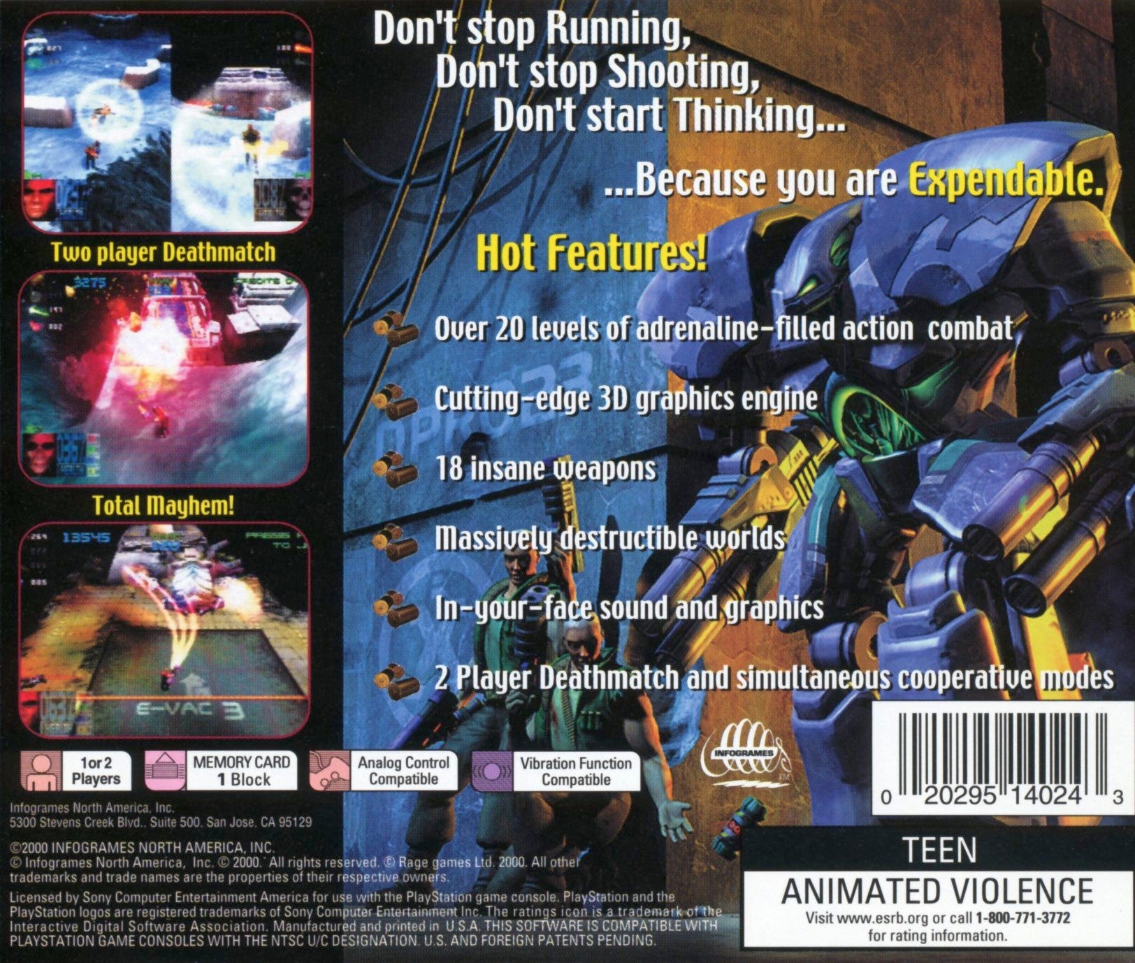 Expendable Playstation - Video Game - Used - CaveGamers - Image 2