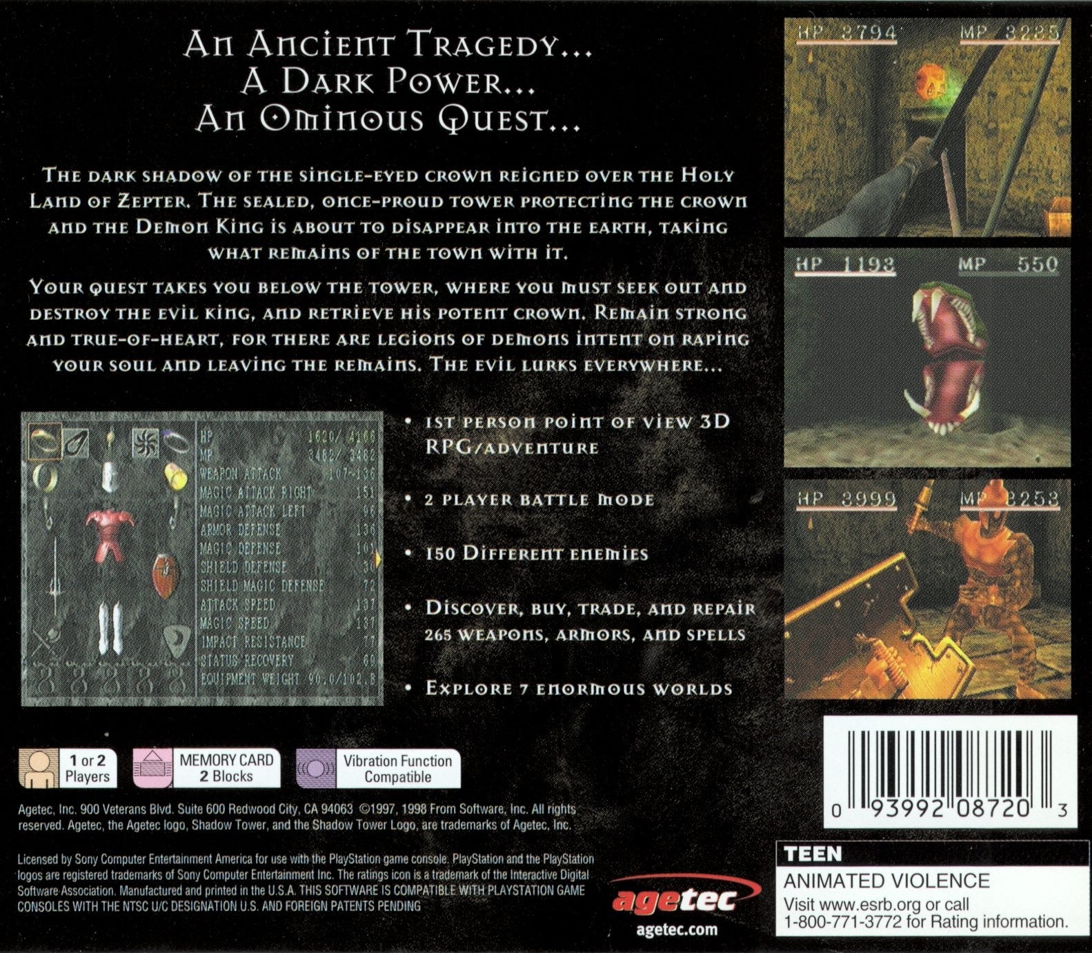 Shadow Tower Playstation - Video Game - Used - CaveGamers - Image 2