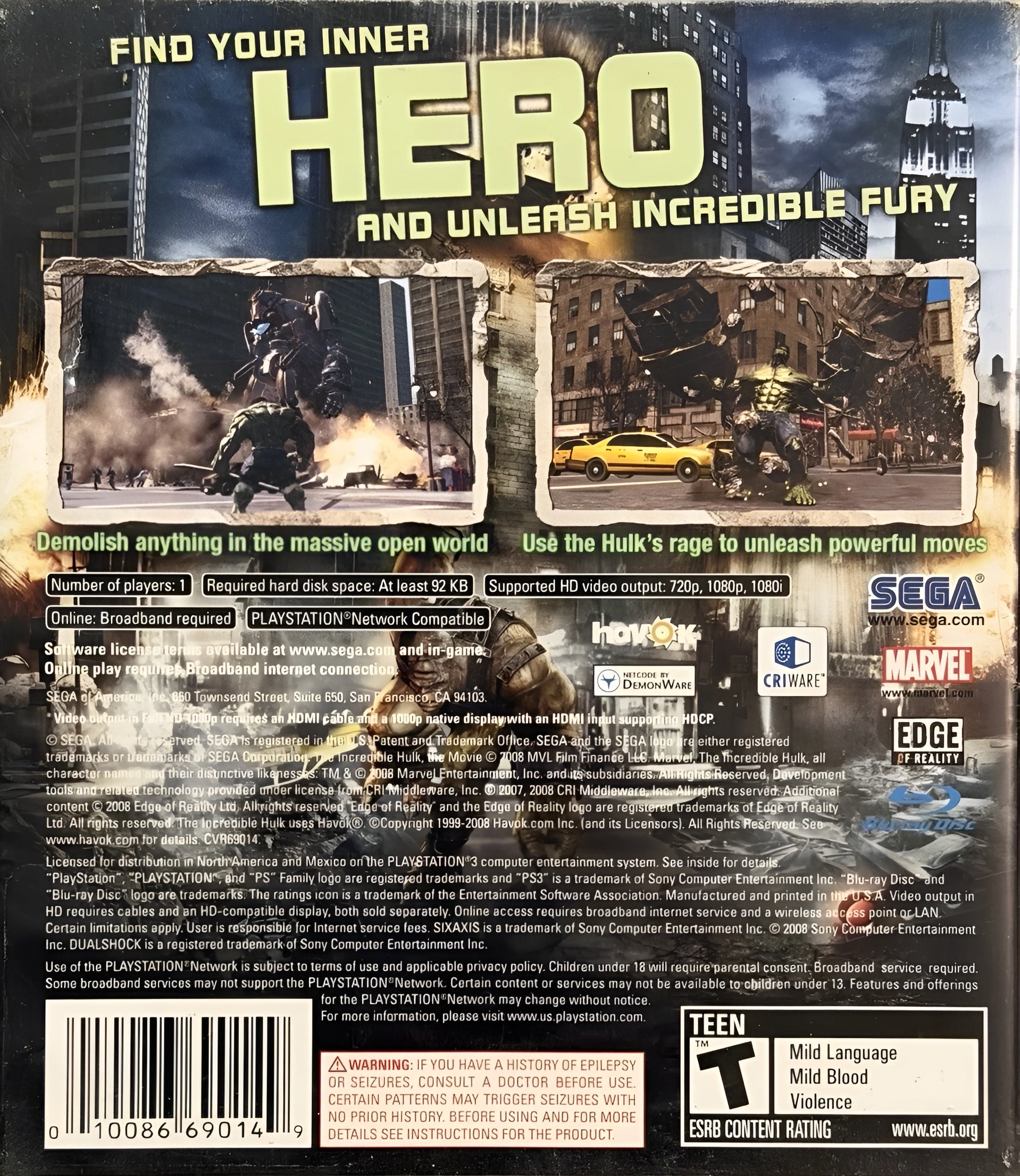 The Incredible Hulk PS3 - Video Game - Used - CaveGamers - Image 2