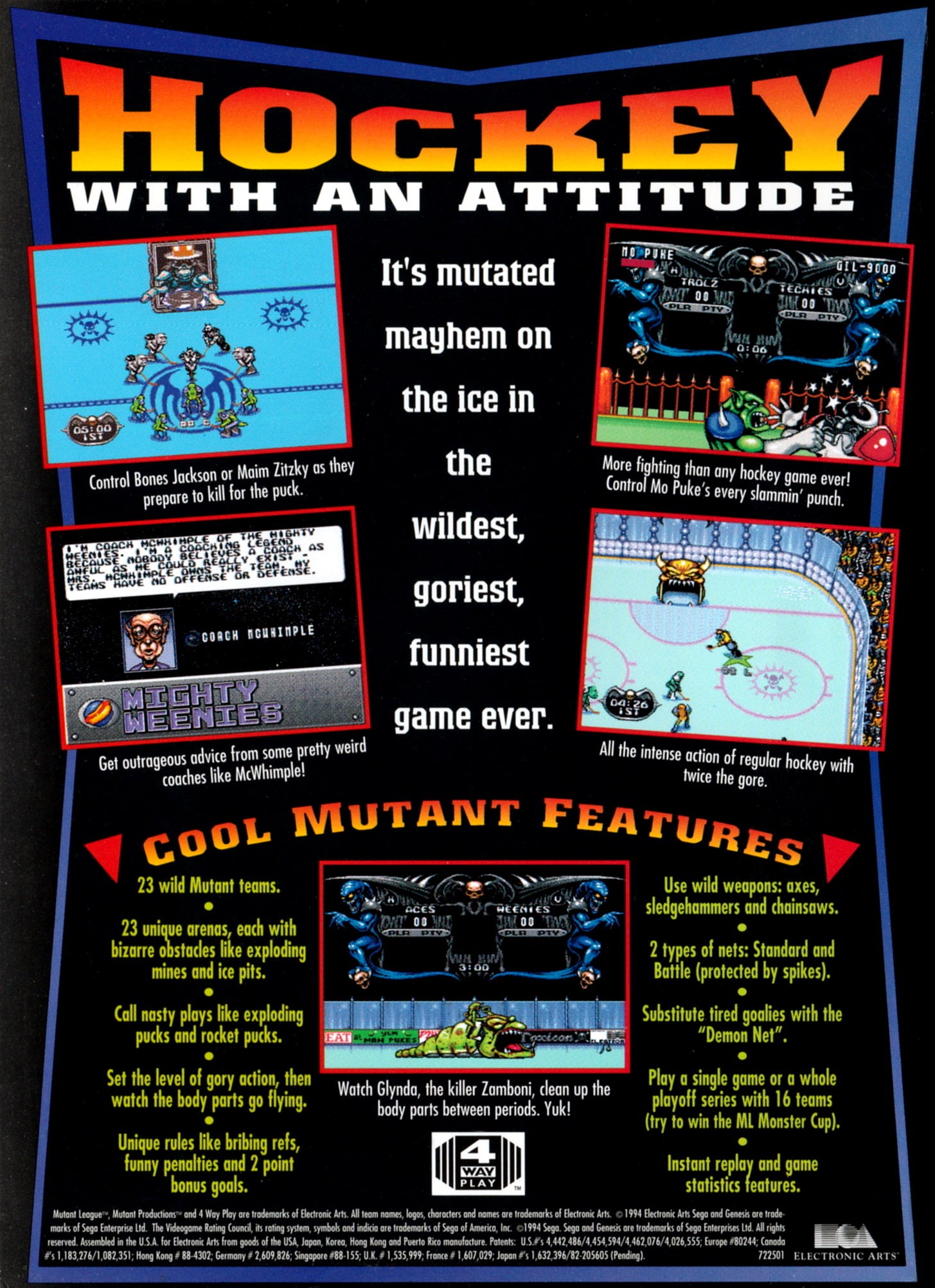 Mutant League Hockey Genesis - Video Game - Used - CaveGamers - Image 2