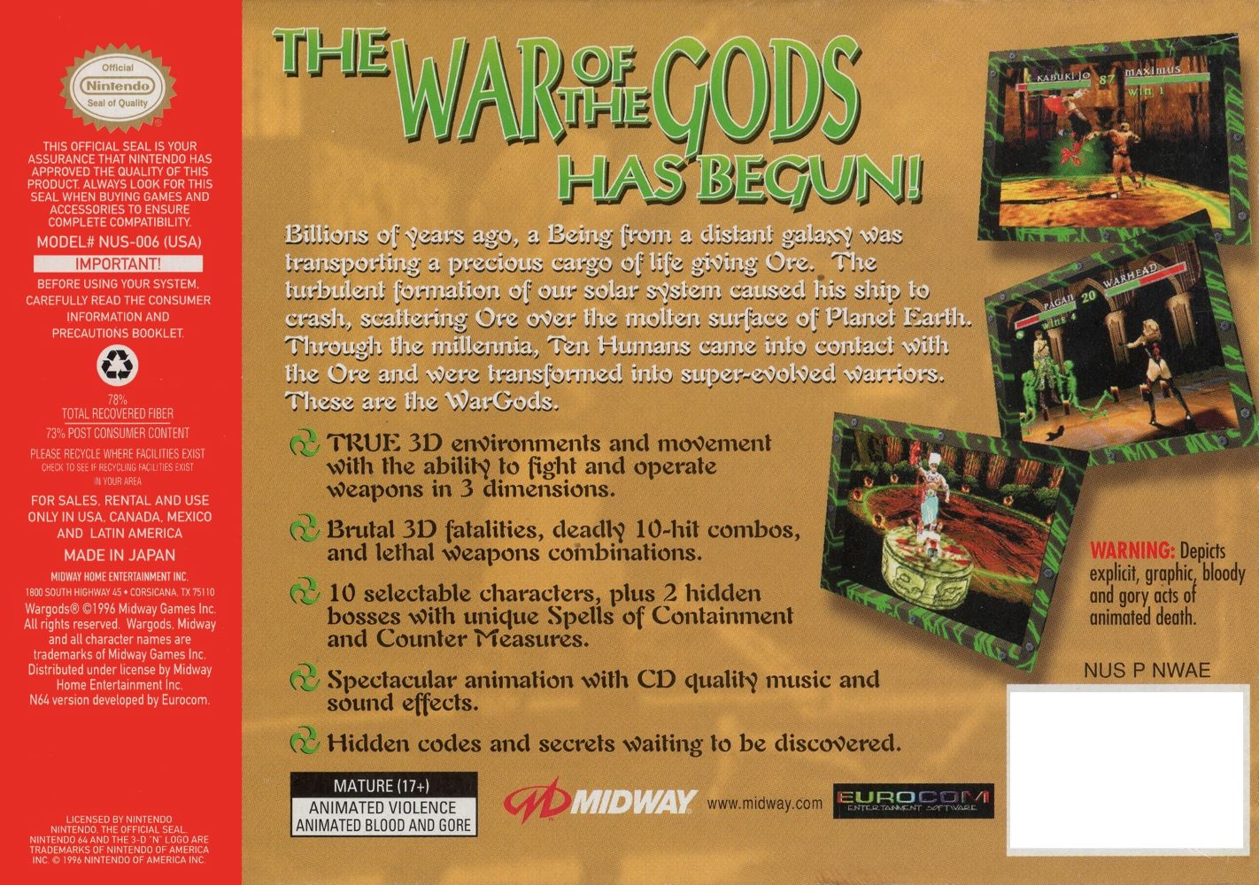 War Gods N64 - Video Game - Used - CaveGamers - Image 2