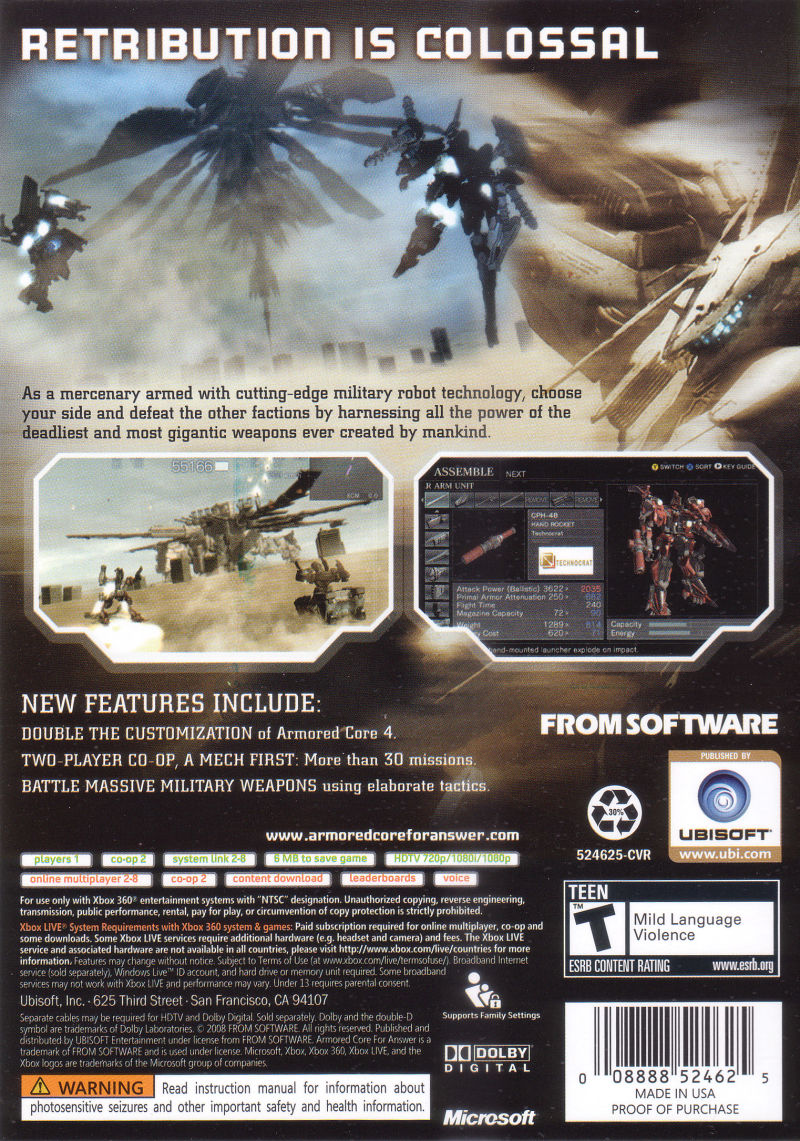 Armored Core For Answer Xbox 360 - Video Game - Used - CaveGamers - Image 2