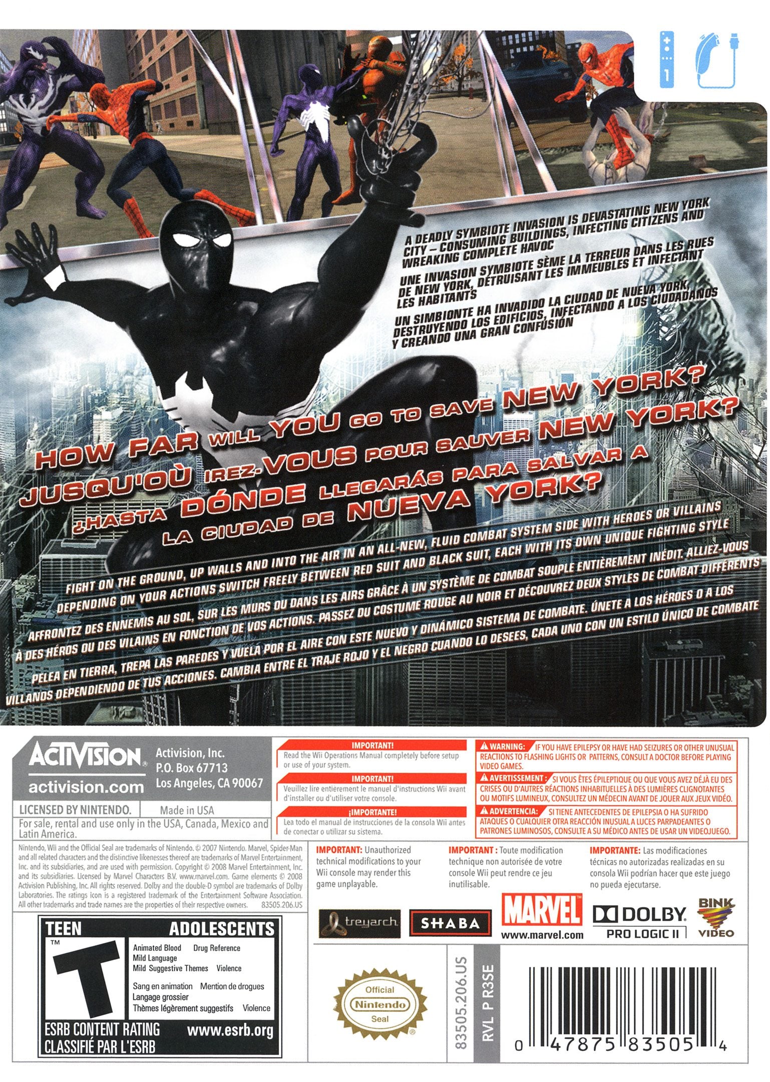 Spider-Man: Web of Shadows Wii - Video Game - Used - CaveGamers - Image 2