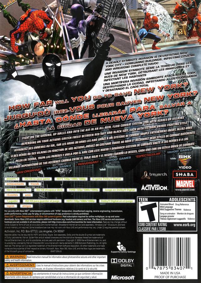 Spiderman Web of Shadows Xbox 360 - Video Game - Used - CaveGamers - Image 2
