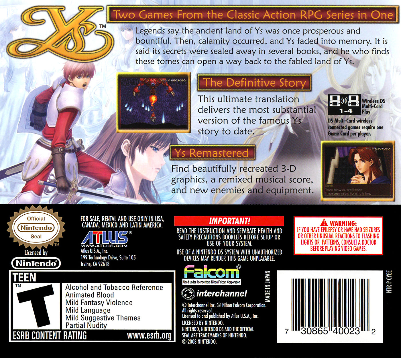 Legacy of Ys: Books I & II DS - Video Game - Used - CaveGamers - Image 2