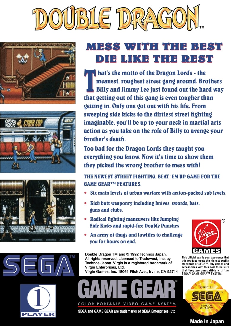 Double Dragon GameGear - Video Game - Used - CaveGamers - Image 2