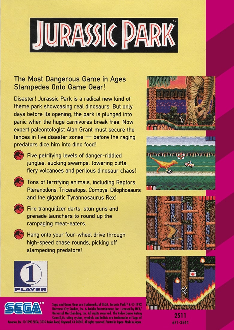 Jurassic Park GameGear - Video Game - Used - CaveGamers - Image 2