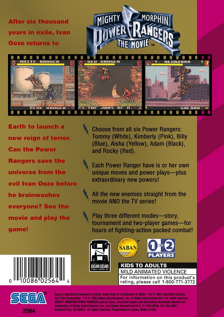 Mighty Morphin Power Rangers The Movie GameGear - Video Game - Used - CaveGamers - Image 2