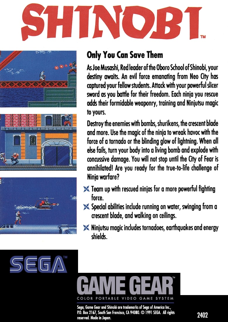 Shinobi GameGear - Video Game - Used - CaveGamers - Image 2