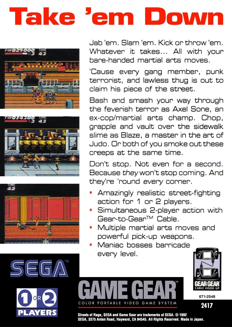 Streets of Rage GameGear - Video Game - Used - CaveGamers - Image 2