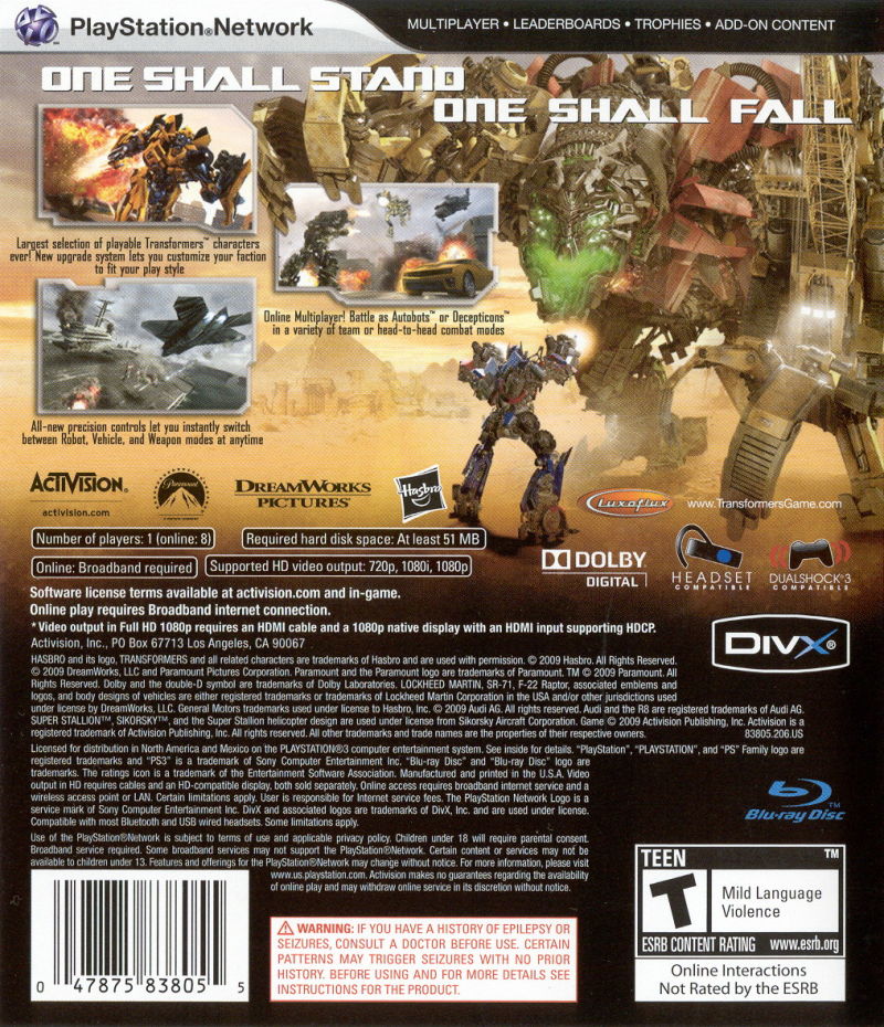 Transformers: Revenge of the Fallen PS3 - Video Game - Used - CaveGamers - Image 2