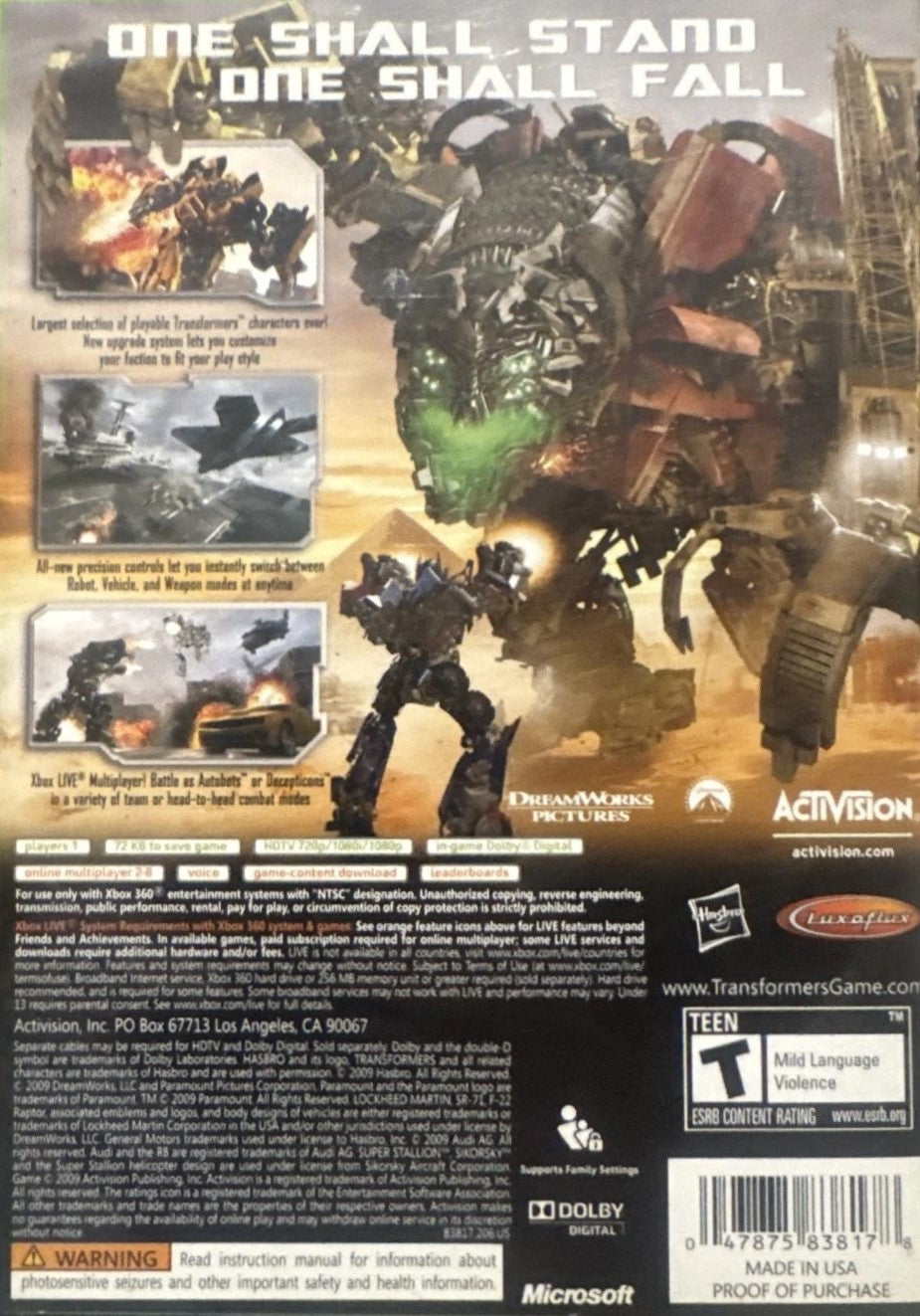 Transformers: Revenge of the Fallen Xbox 360 - Video Game - Used - CaveGamers - Image 2