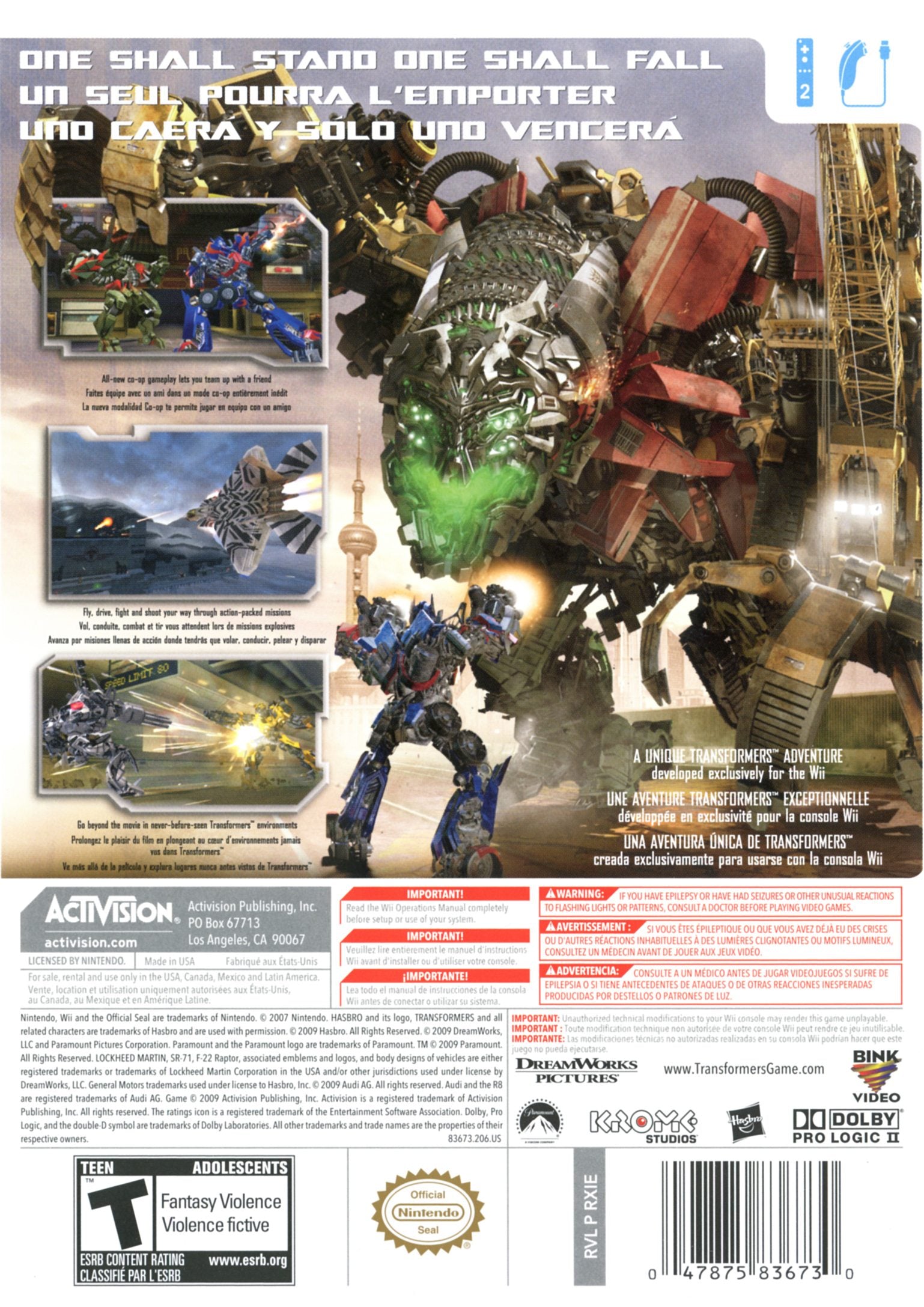 Transformers: Revenge of the Fallen Wii - Video Game - Used - CaveGamers - Image 2
