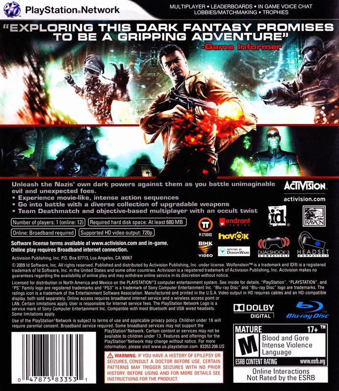 Wolfenstein PS3 - Video Game - Used - CaveGamers - Image 2