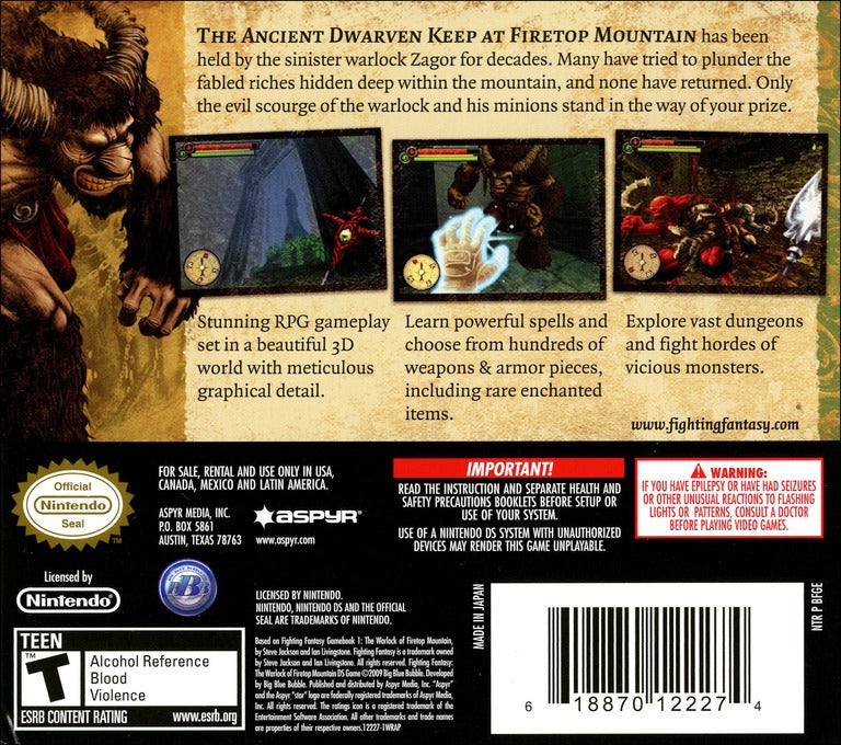 Fighting Fantasy: The Warlock of Firetop Mountain DS - Video Game - Used - CaveGamers - Image 2