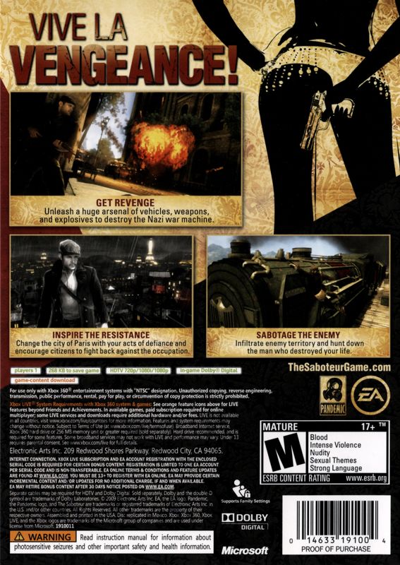 The Saboteur Xbox 360 - Video Game - Used - CaveGamers - Image 2